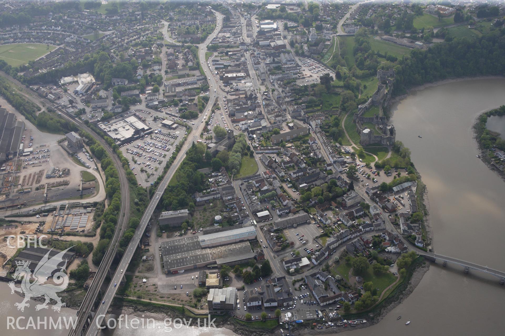 RCAHMW colour oblique photograph of Chepstow, from east. Taken by Toby Driver on 26/04/2011.