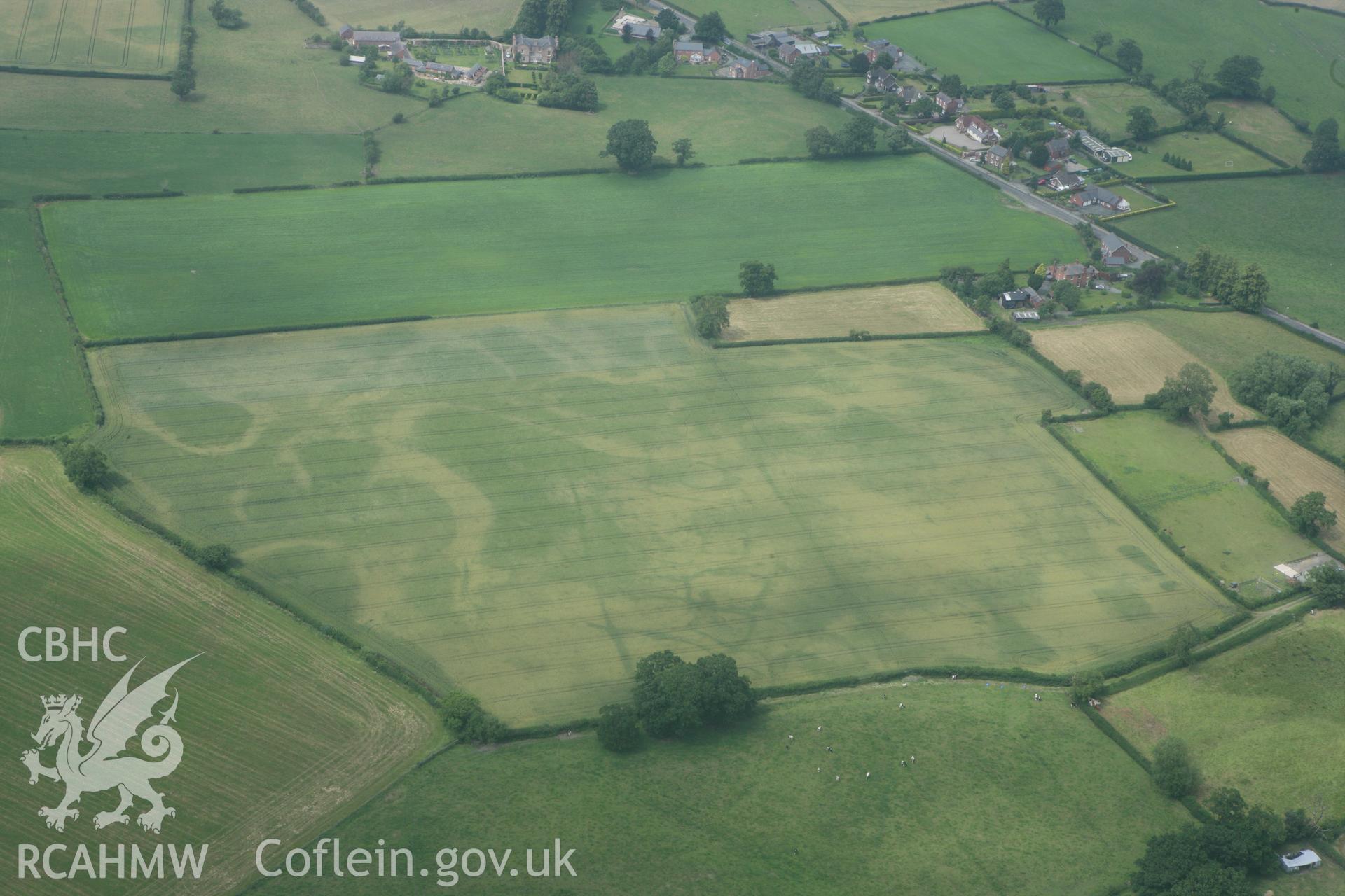 RCAHMW colour oblique photograph of Llandrinio settlement. Taken by Toby Driver and Oliver Davies on 05/07/2011.