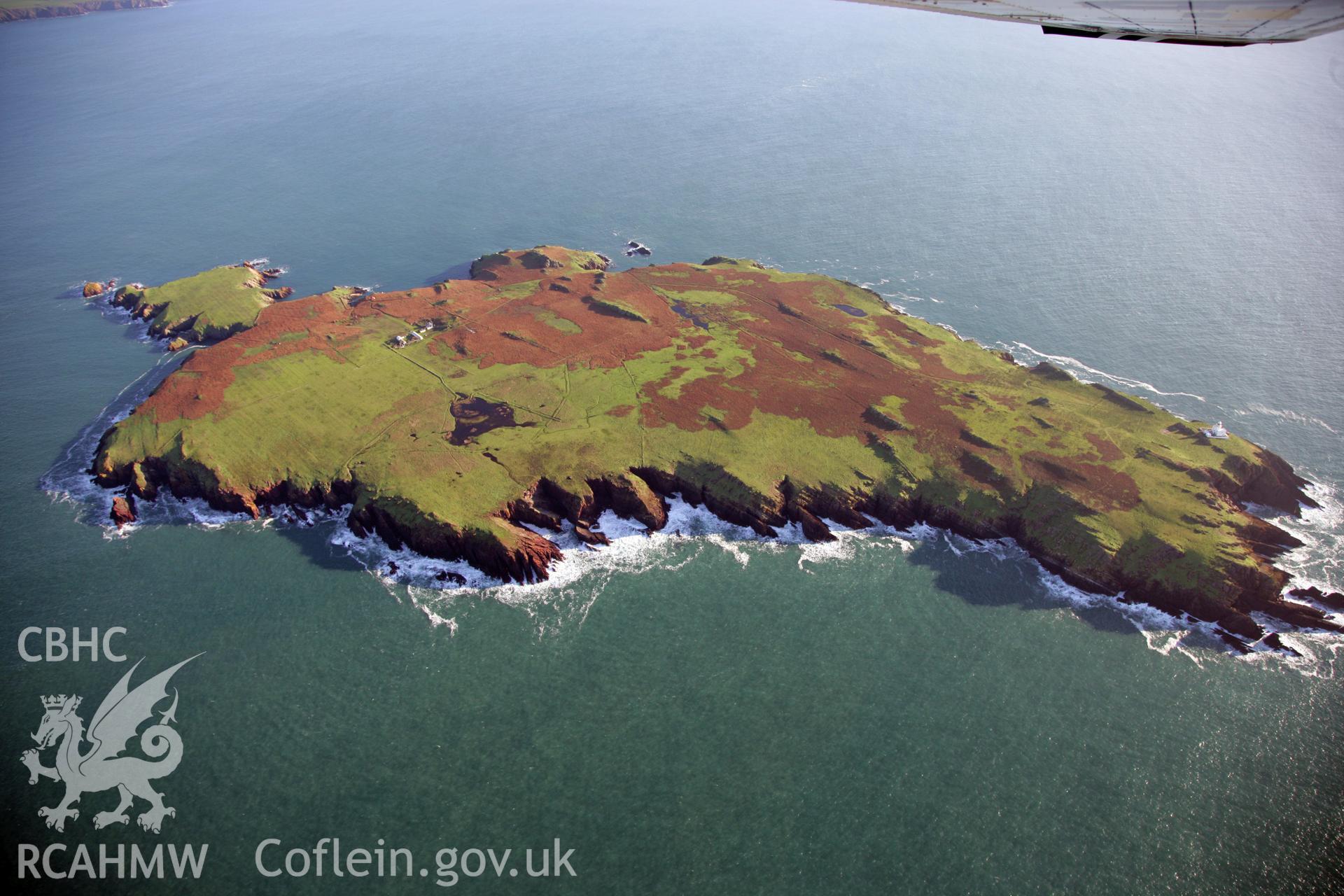 RCAHMW colour oblique photograph of Skokholm Island, viewed from the north-west. Taken by O. Davies & T. Driver on 22/11/2013.