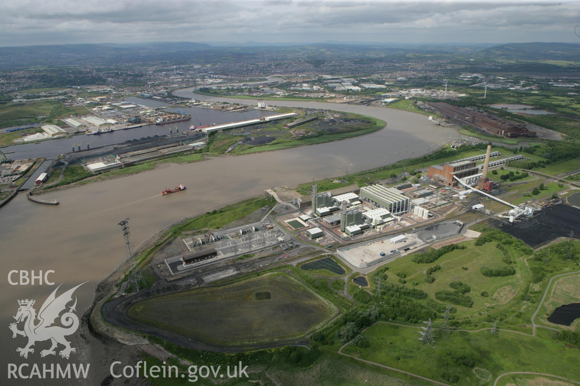 RCAHMW colour oblique photograph of Newport power station. Taken by Toby Driver on 13/06/2011.