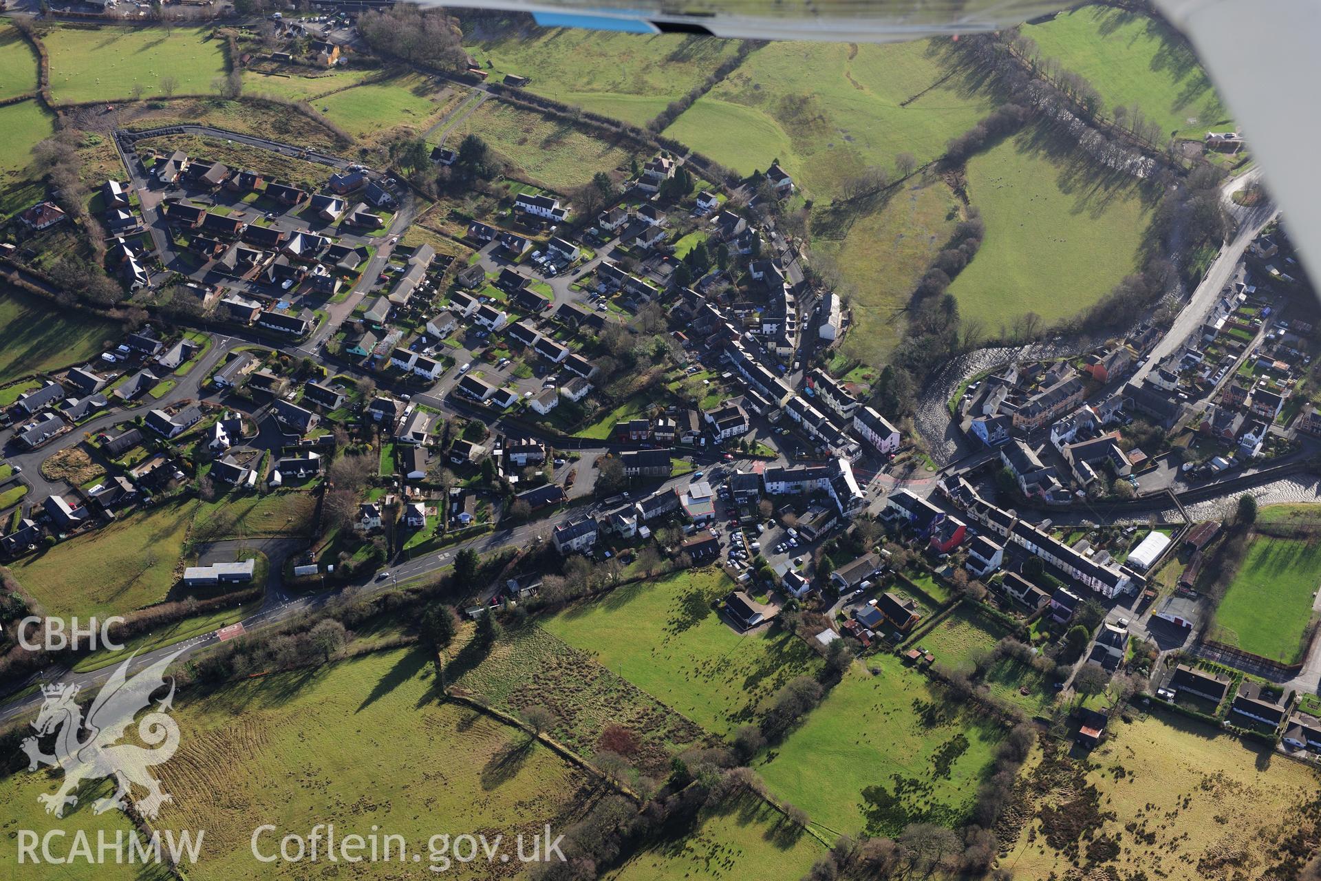 RCAHMW colour oblique photograph of Llanwrtyd Wells, town. Taken by Toby Driver on 23/11/2012.