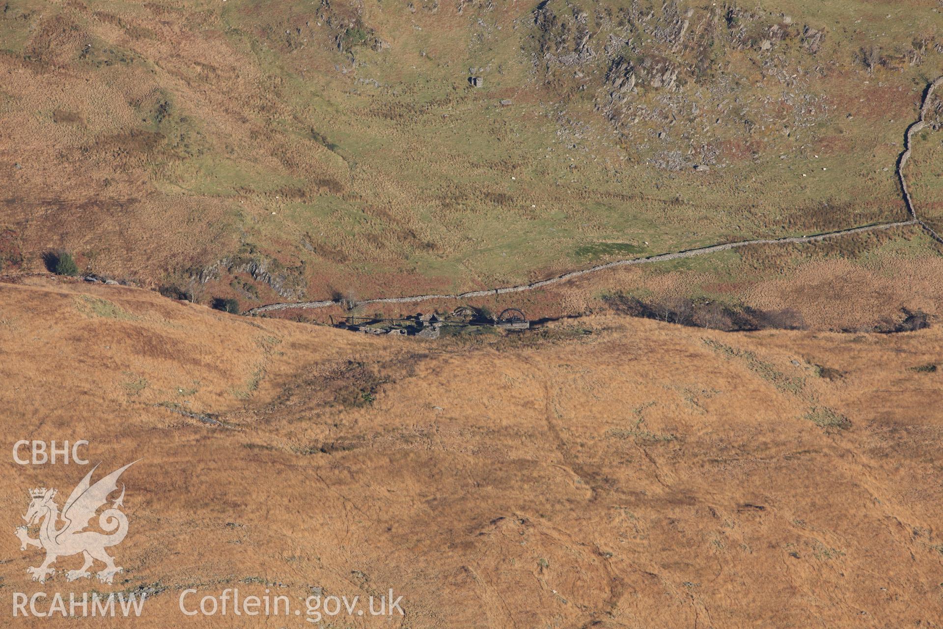 RCAHMW colour oblique photograph of Gilfach Copper Mine, Cwm Ciprwrth. Taken by Toby Driver on 10/12/2012.