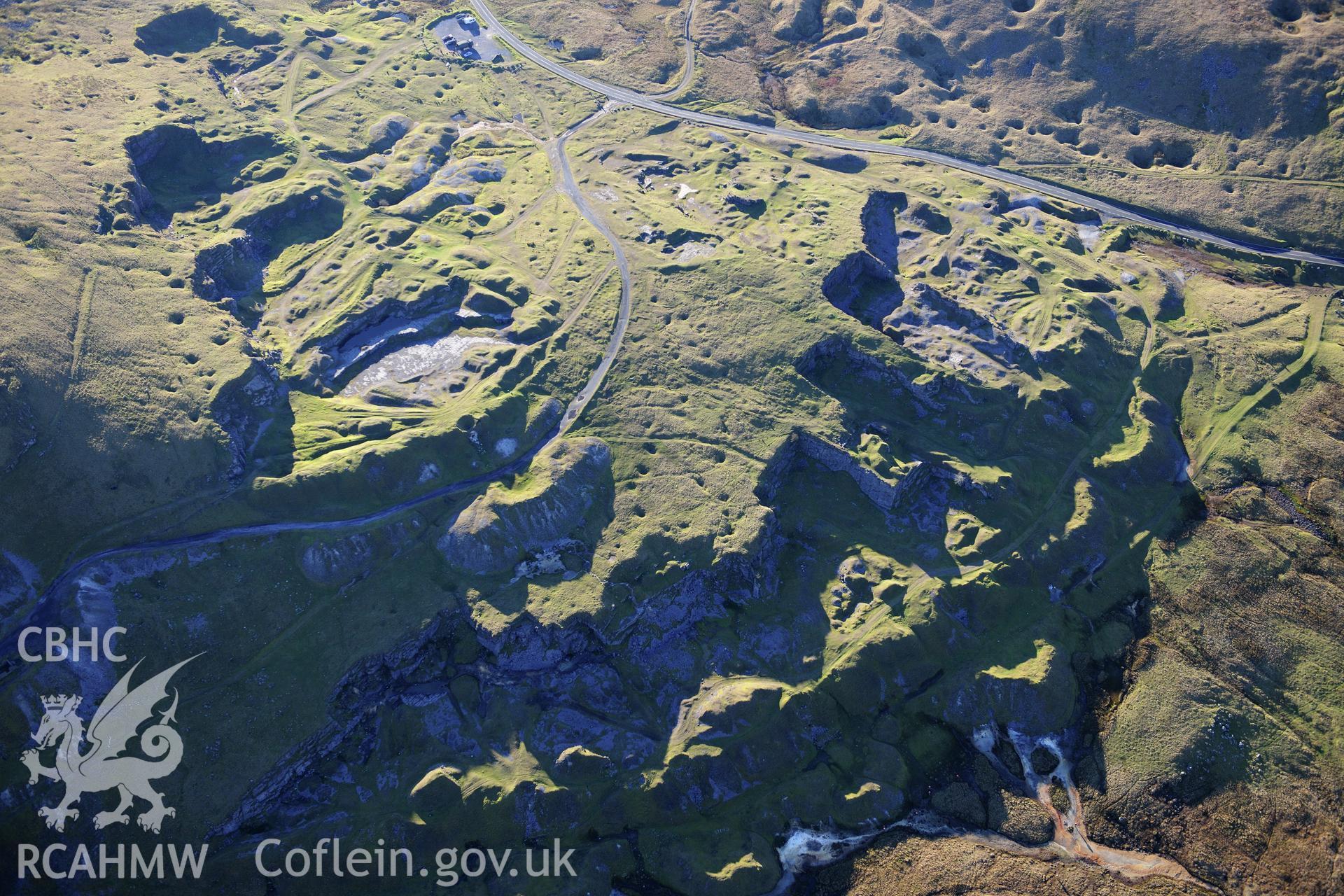 RCAHMW colour oblique photograph of Foel Fawr quarry complex. Taken by Toby Driver on 28/11/2012.
