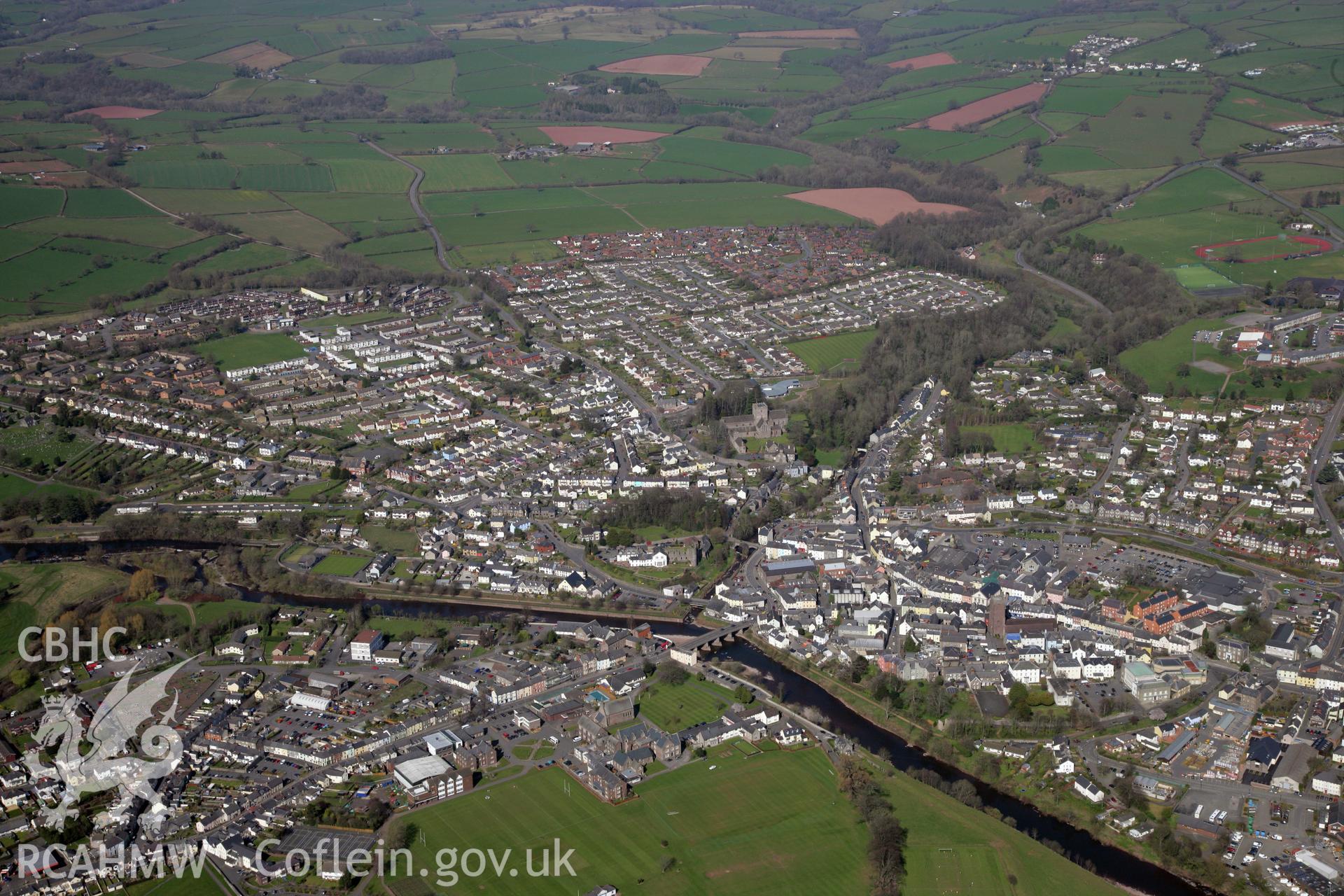 RCAHMW colour oblique photograph of Brecon town. Taken by Toby Driver and Oliver Davies on 28/03/2012.