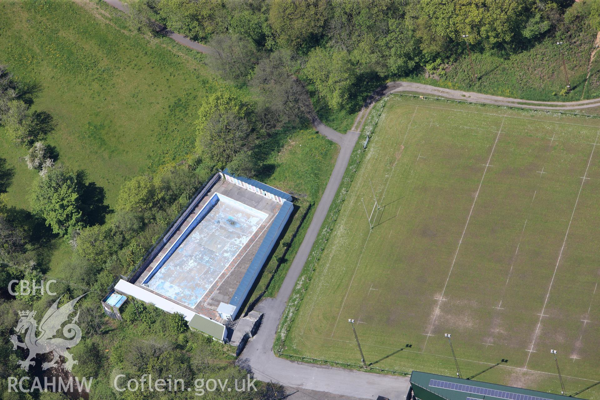 RCAHMW colour oblique photograph of Brynamman, open air swimming baths. Taken by Toby Driver on 22/05/2012.