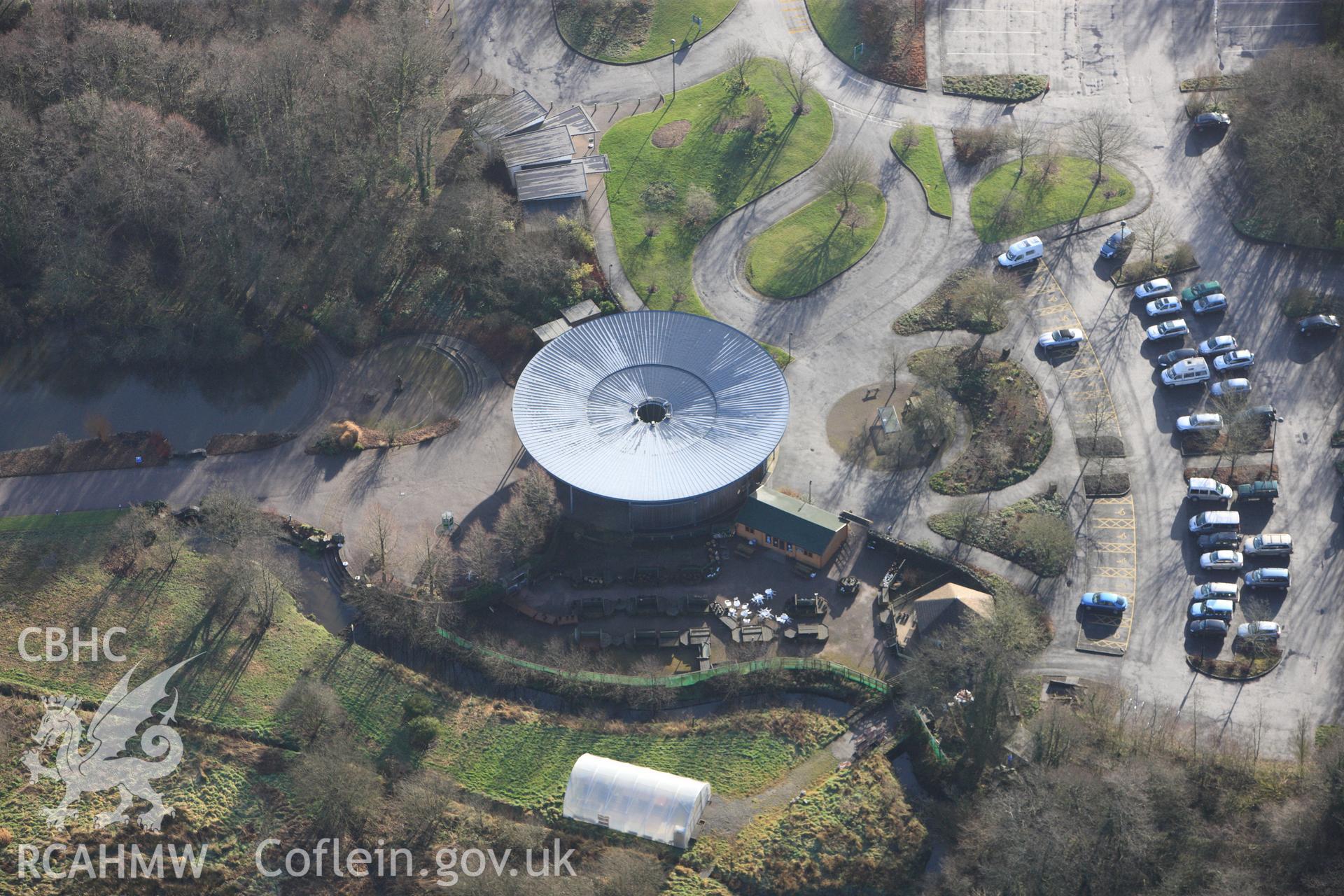 RCAHMW colour oblique photograph of The National Botanic Garden of Wales, entrance building. Taken by Toby Driver on 27/01/2012.
