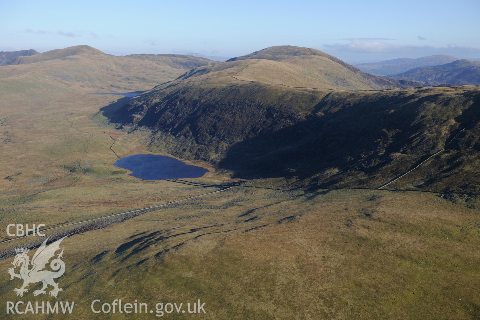RCAHMW colour oblique photograph of Llyn Irddyn, upland landscape. Taken by Toby Driver on 10/12/2012.