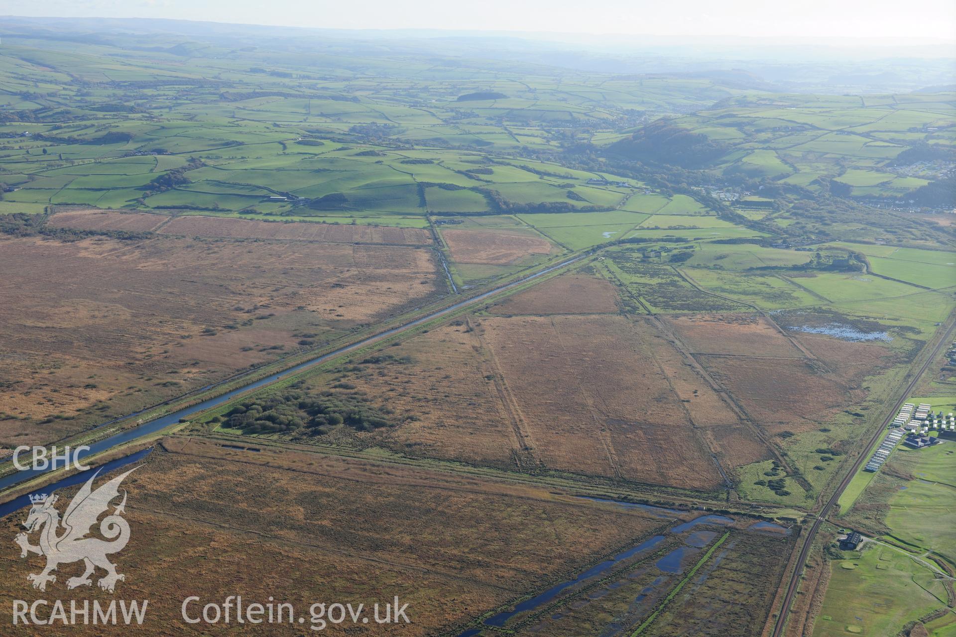 RCAHMW colour oblique photograph of Cors Fochno, Borth Bog, landscape south of Leri Brook. Taken by Toby Driver on 05/11/2012.