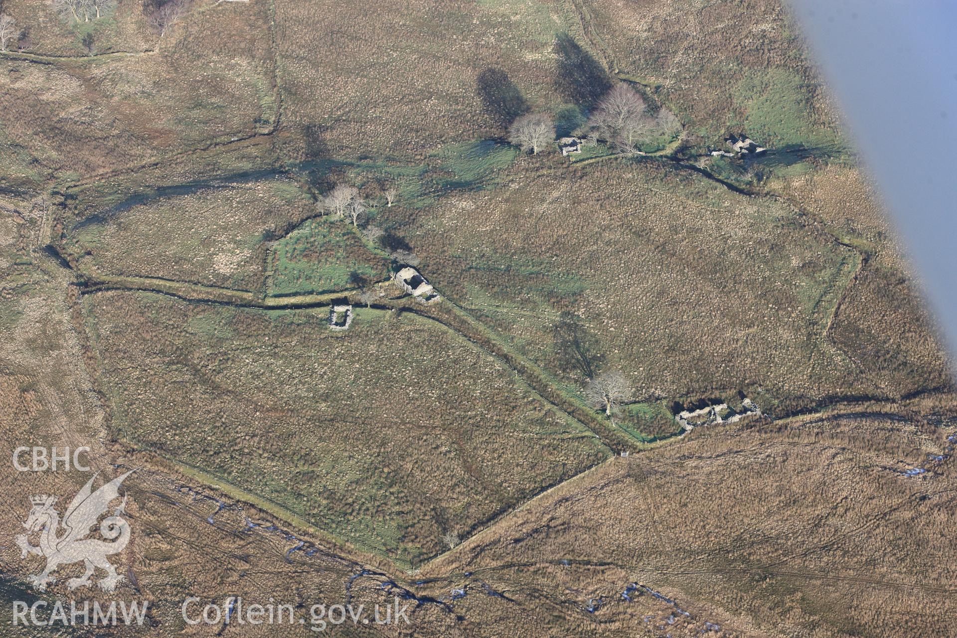 RCAHMW colour oblique photograph of Bryngwyn Bach, House Ty-Newydd and House Cil-Y-Bryn. Taken by Toby Driver on 07/02/2012.
