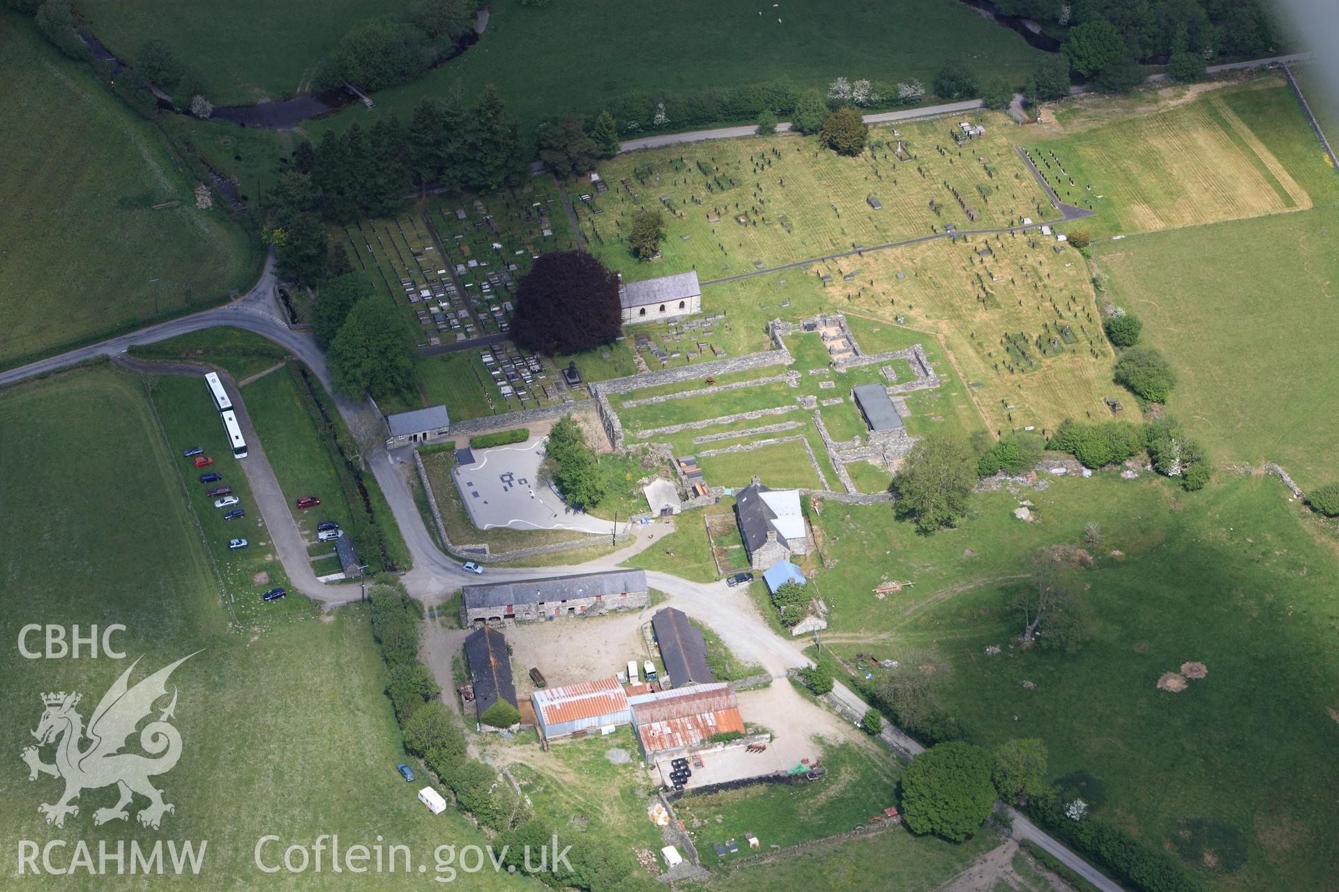 RCAHMW colour oblique photograph of Long View of Strata Florida Abbey. Taken by Toby Driver on 28/05/2012.