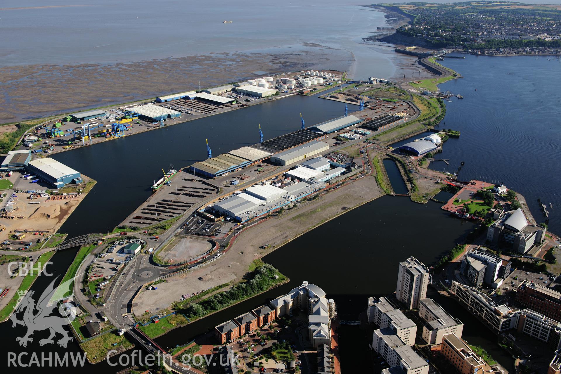 RCAHMW colour oblique photograph of Queen Alexandra Dock, Cardiff Docks, view from north. Taken by Toby Driver on 24/07/2012.