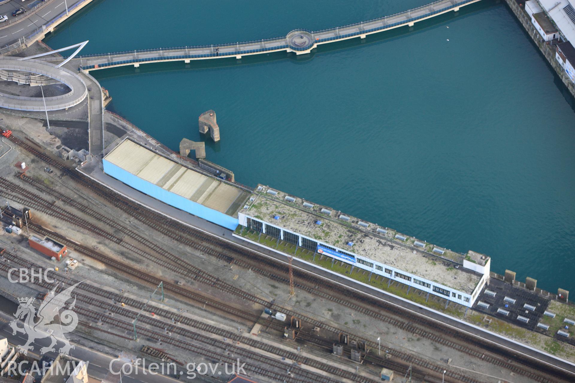 RCAHMW colour oblique photograph of Railway Station, Holyhead. Taken by Toby Driver on 13/01/2012.