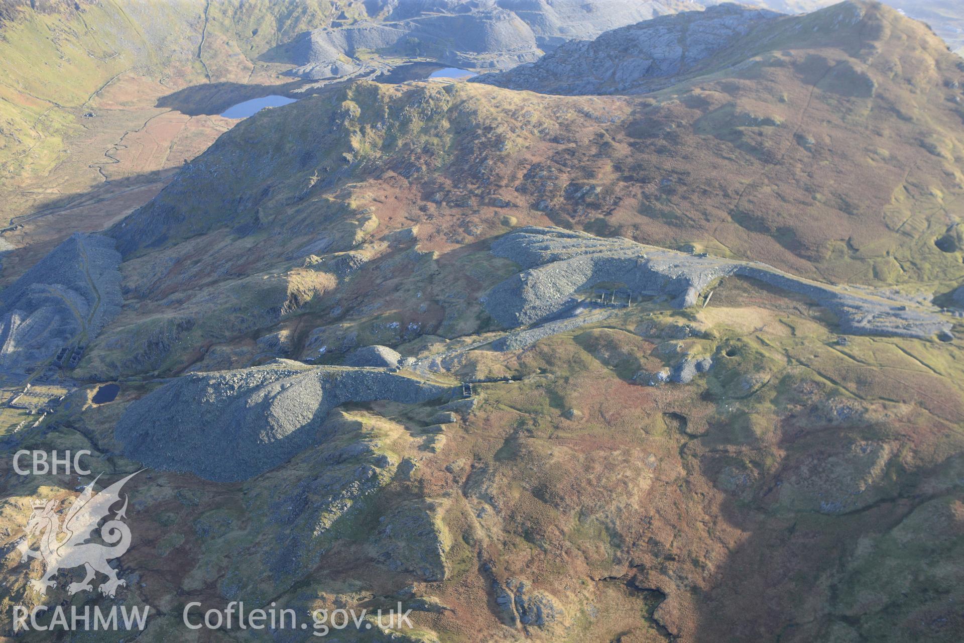 RCAHMW colour oblique photograph of Rhosydd slate quarry, upper workings. Taken by Toby Driver on 13/01/2012.