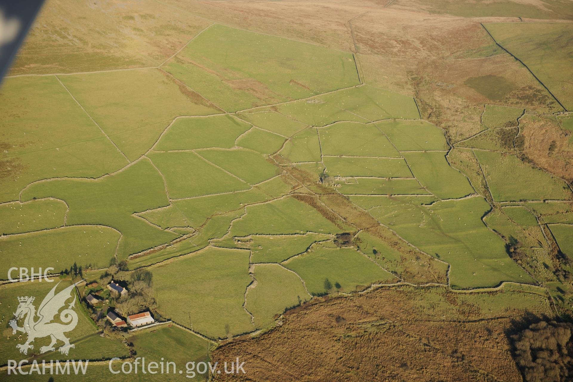 RCAHMW colour oblique photograph of Pen y Bwlch, landscape with farms. Taken by Toby Driver on 10/12/2012.