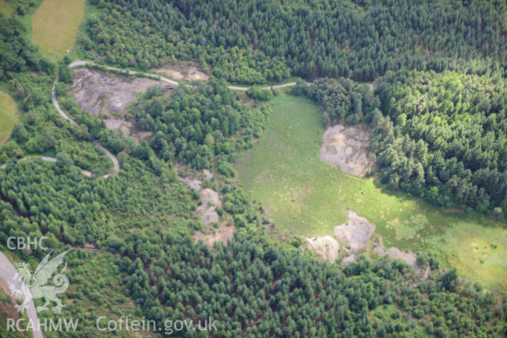 RCAHMW colour oblique photograph of Coed Mawr Pool Mine, viewed from the north. Taken by Toby Driver on 10/08/2012.