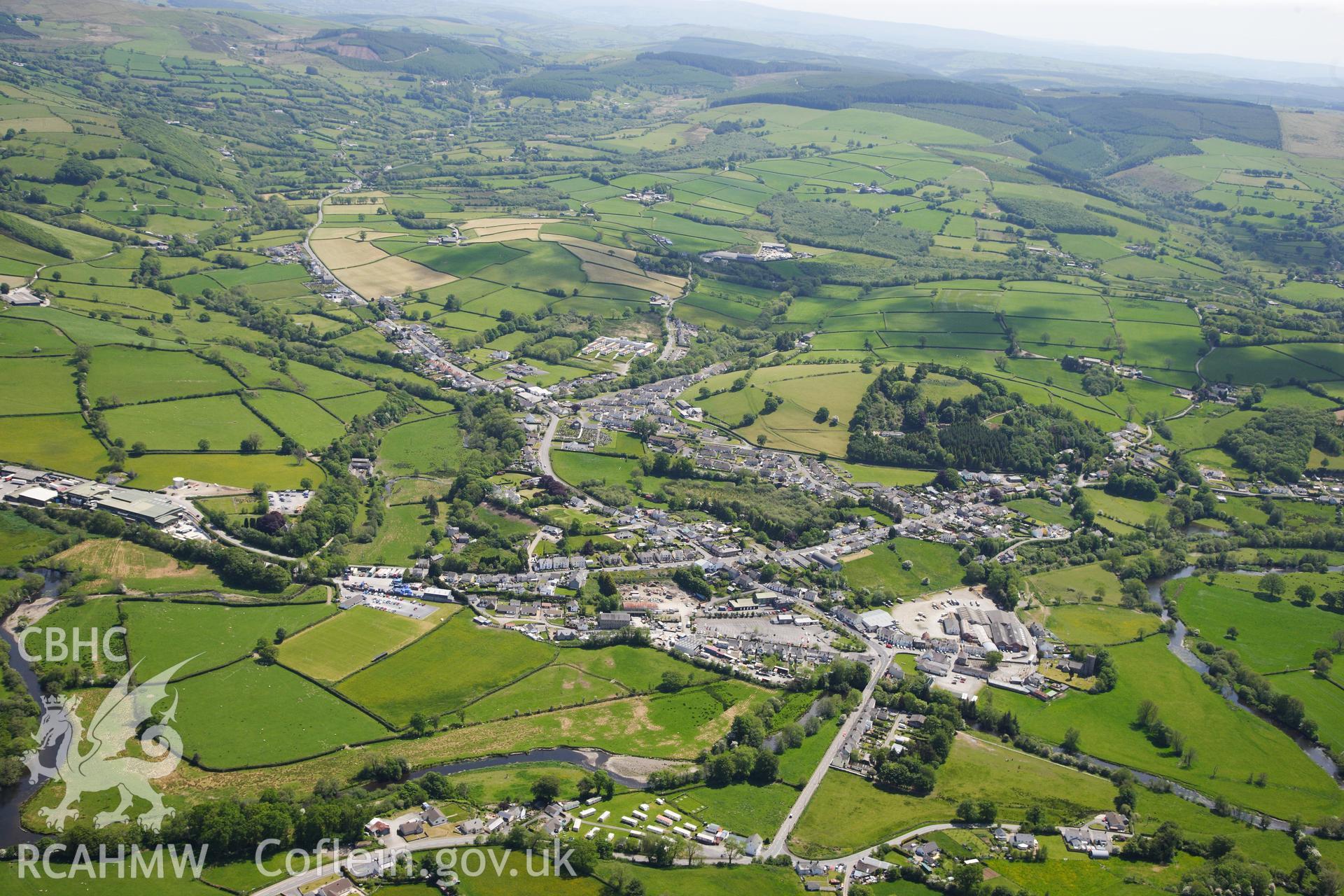 RCAHMW colour oblique photograph of Llanybydder. Taken by Toby Driver on 28/05/2012.