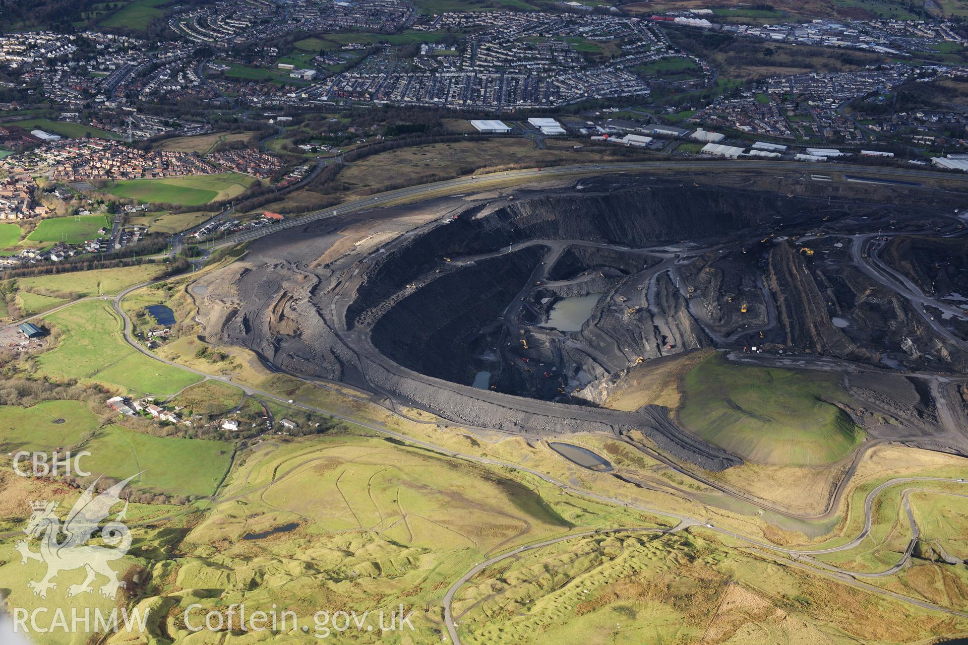 RCAHMW colour oblique photograph of Ffos y Fran opencast, view from the south-east. Taken by Toby Driver on 28/11/2012.