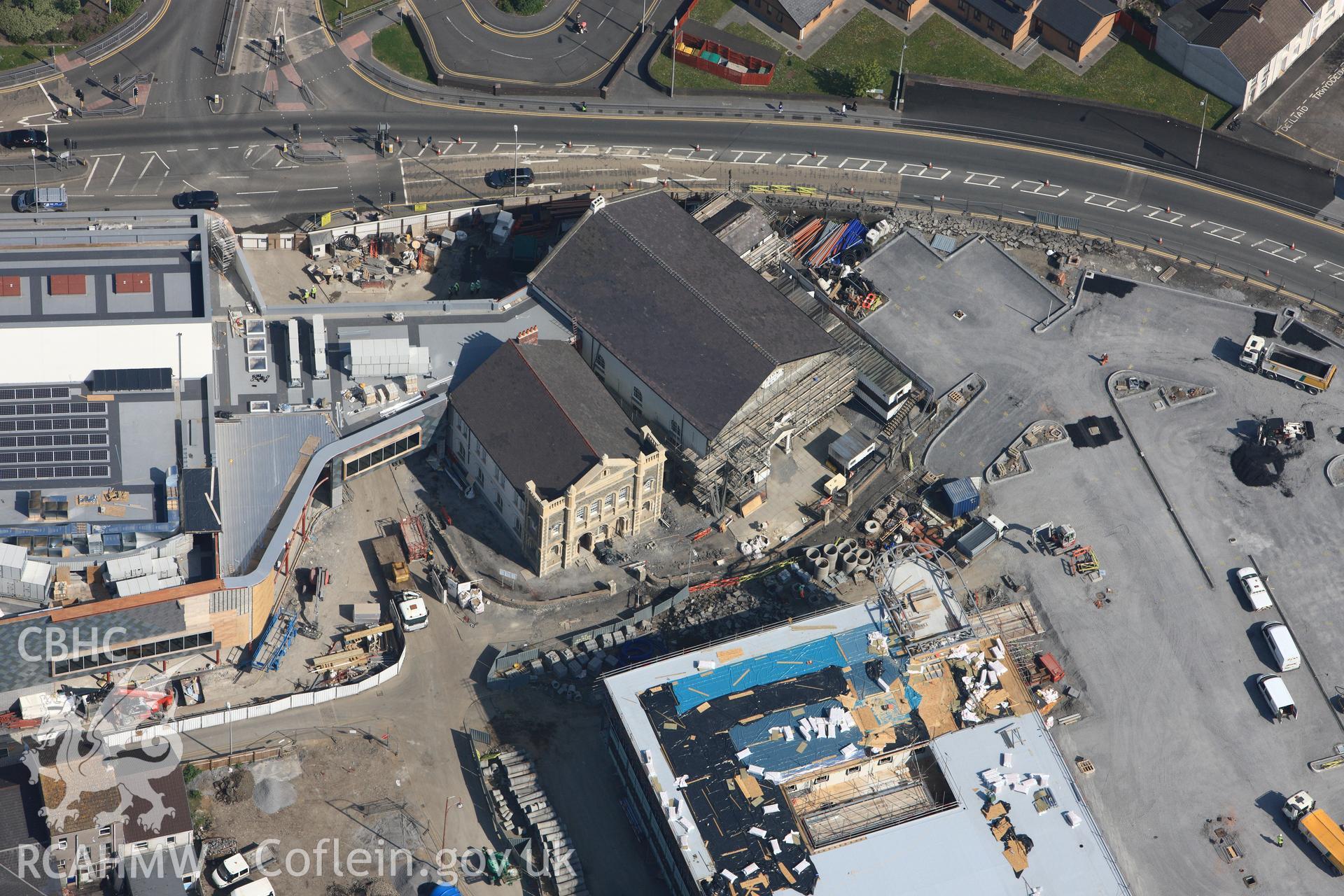 RCAHMW colour oblique photograph of Close view of construction work adjacent to Zion Welsh Baptist Chapel, looking north. Taken by Toby Driver on 24/05/2012.