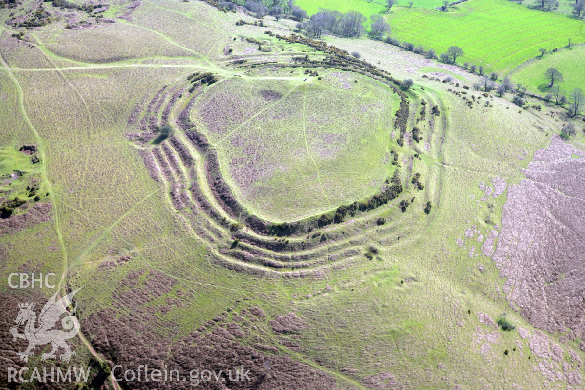 RCAHMW colour oblique photograph of Pen y Crug hillfort. Taken by Toby Driver and Oliver Davies on 28/03/2012.