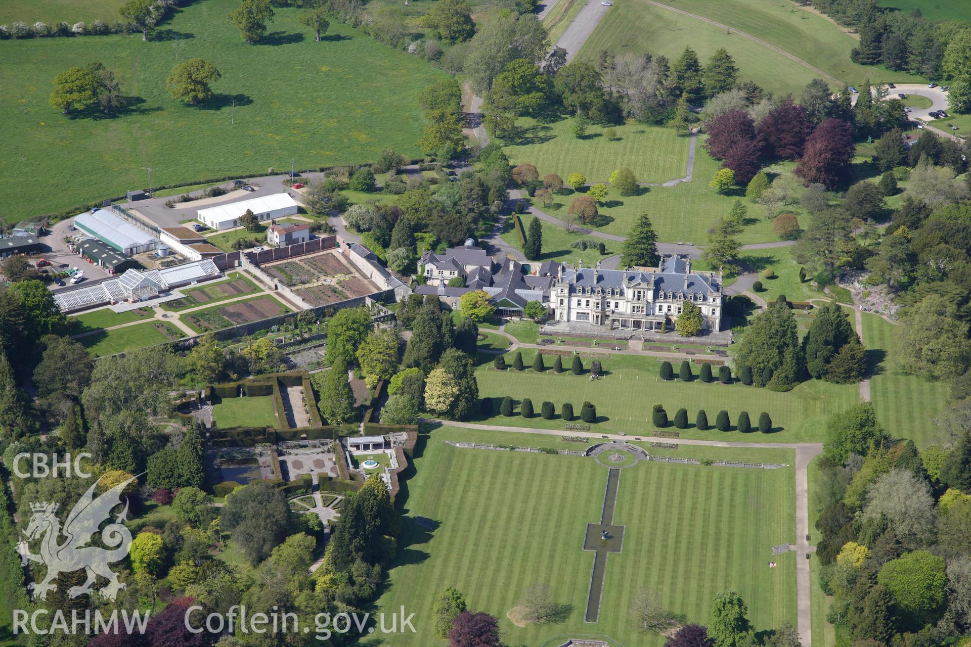 RCAHMW colour oblique photograph of Dyffryn Gardens, looking north-north-west towards Dyffryn House. Taken by Toby Driver on 22/05/2012.