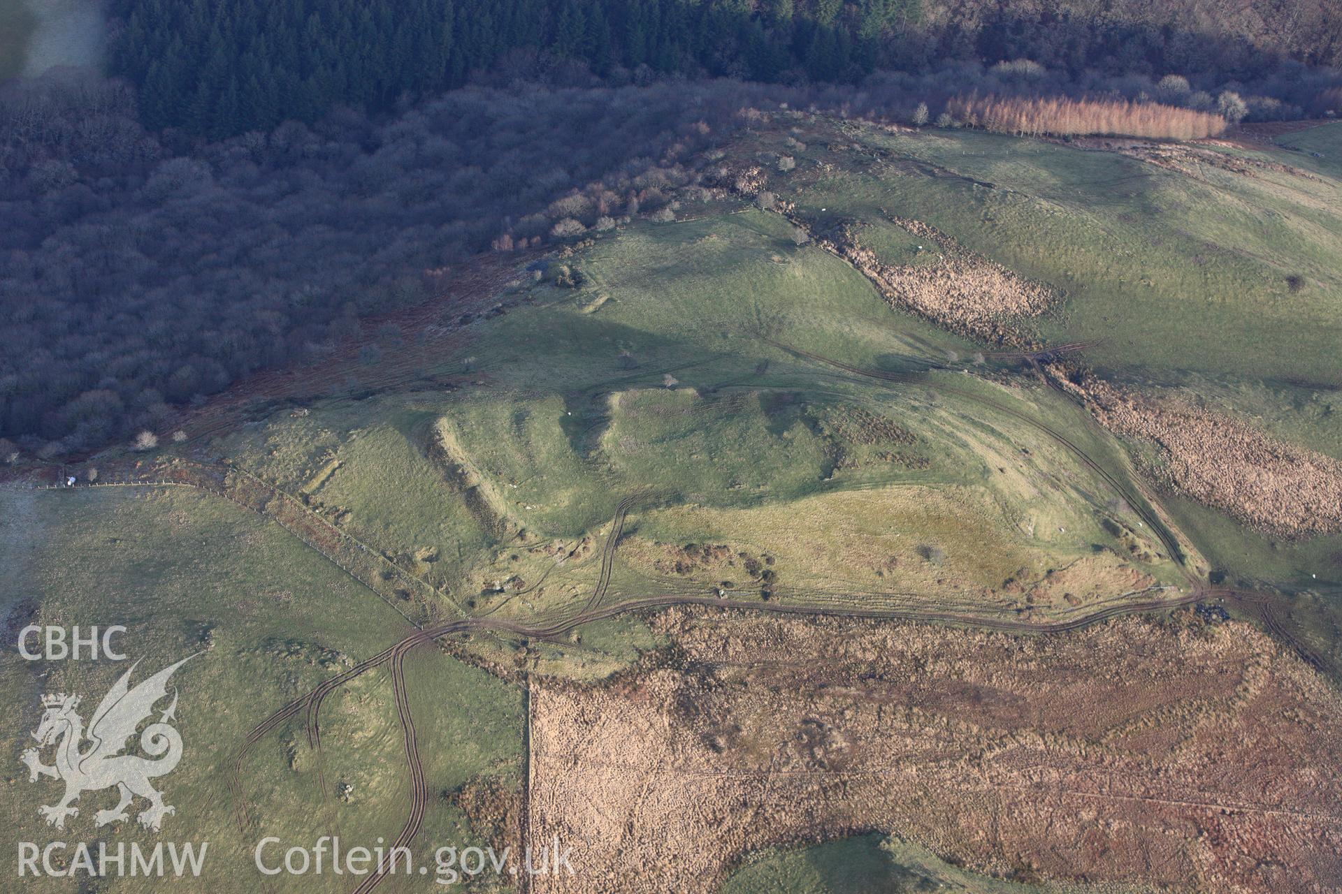 RCAHMW colour oblique photograph of Pen Dinas Elerch, View from West. Taken by Toby Driver on 07/02/2012.