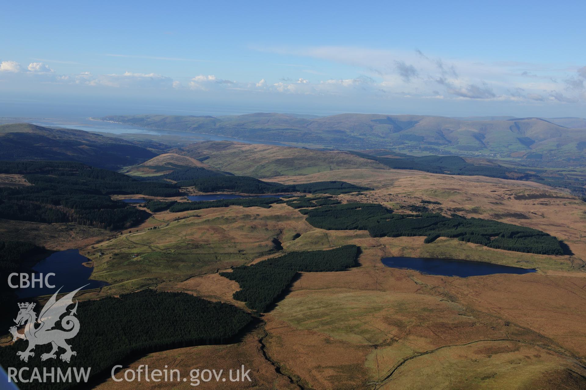 RCAHMW colour oblique photograph of Angler's Retreat and New Pool, upland landscape from east. Taken by Toby Driver on 05/11/2012.