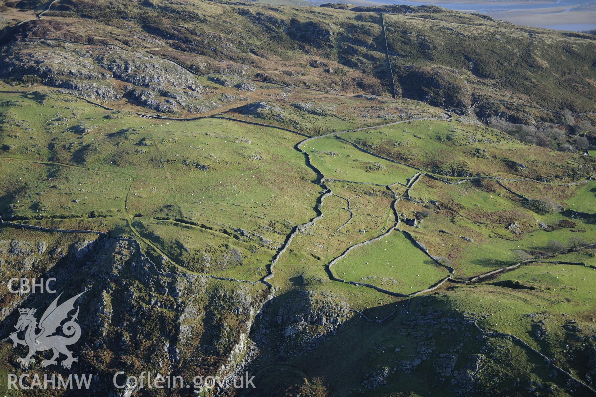 RCAHMW colour oblique photograph of Hafotty Manganese mine, Ffridd y Graig, above Barmouth, and upland landscape. Taken by Toby Driver on 10/12/2012.