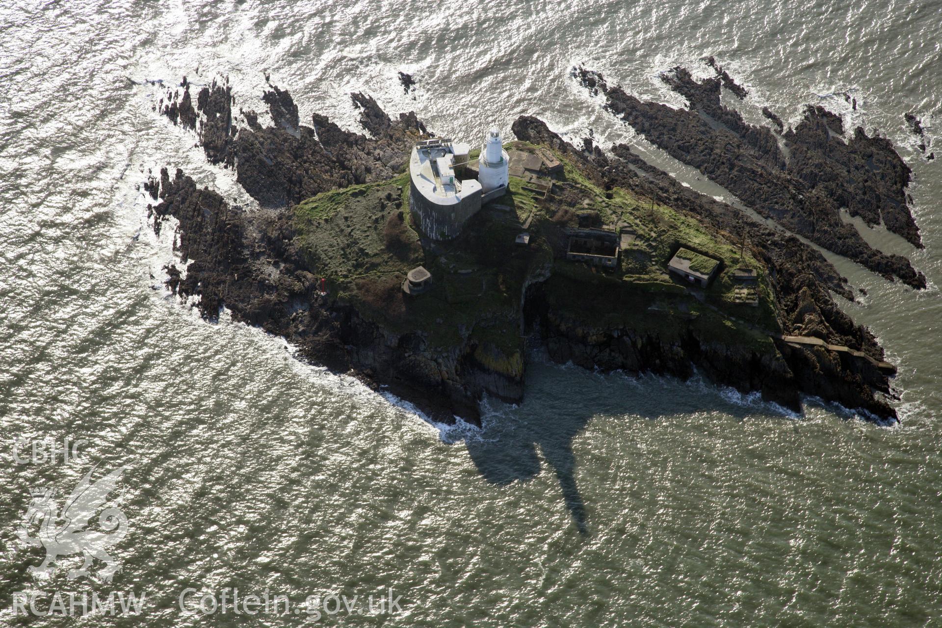 RCAHMW colour oblique photograph of Mumbles Lighthouse. Taken by Toby Driver on 02/02/2012.
