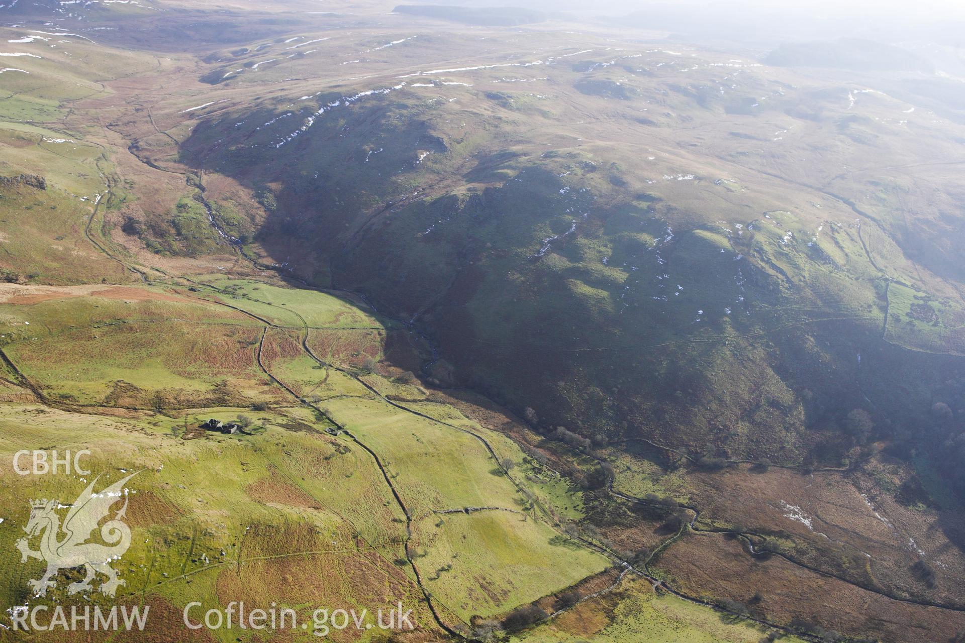RCAHMW colour oblique photograph of Farmstead, Ty Canol, Greigen Ddu, Near Teifi Pools. Taken by Toby Driver on 07/02/2012.