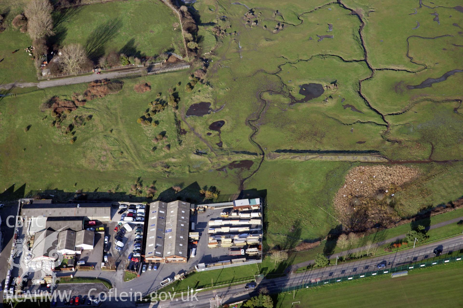 RCAHMW colour oblique photograph of Penclawdd Copper Works. Taken by Toby Driver on 02/02/2012.