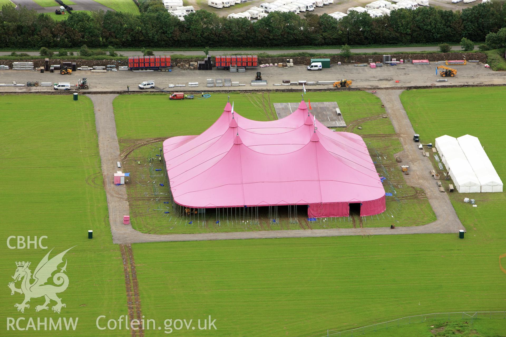 RCAHMW colour oblique photograph of Llandow Airfield 2012 National Eisteddfod. Taken by Toby Driver on 05/07/2012.