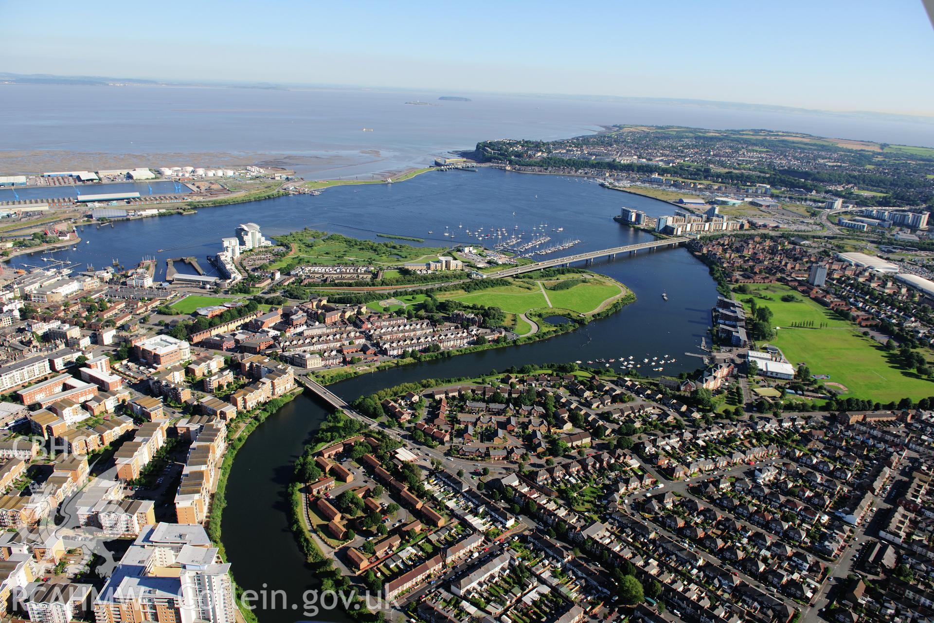 RCAHMW colour oblique photograph of Cardiff Bay, general view from north over Grangetown and Butetown. Taken by Toby Driver on 24/07/2012.