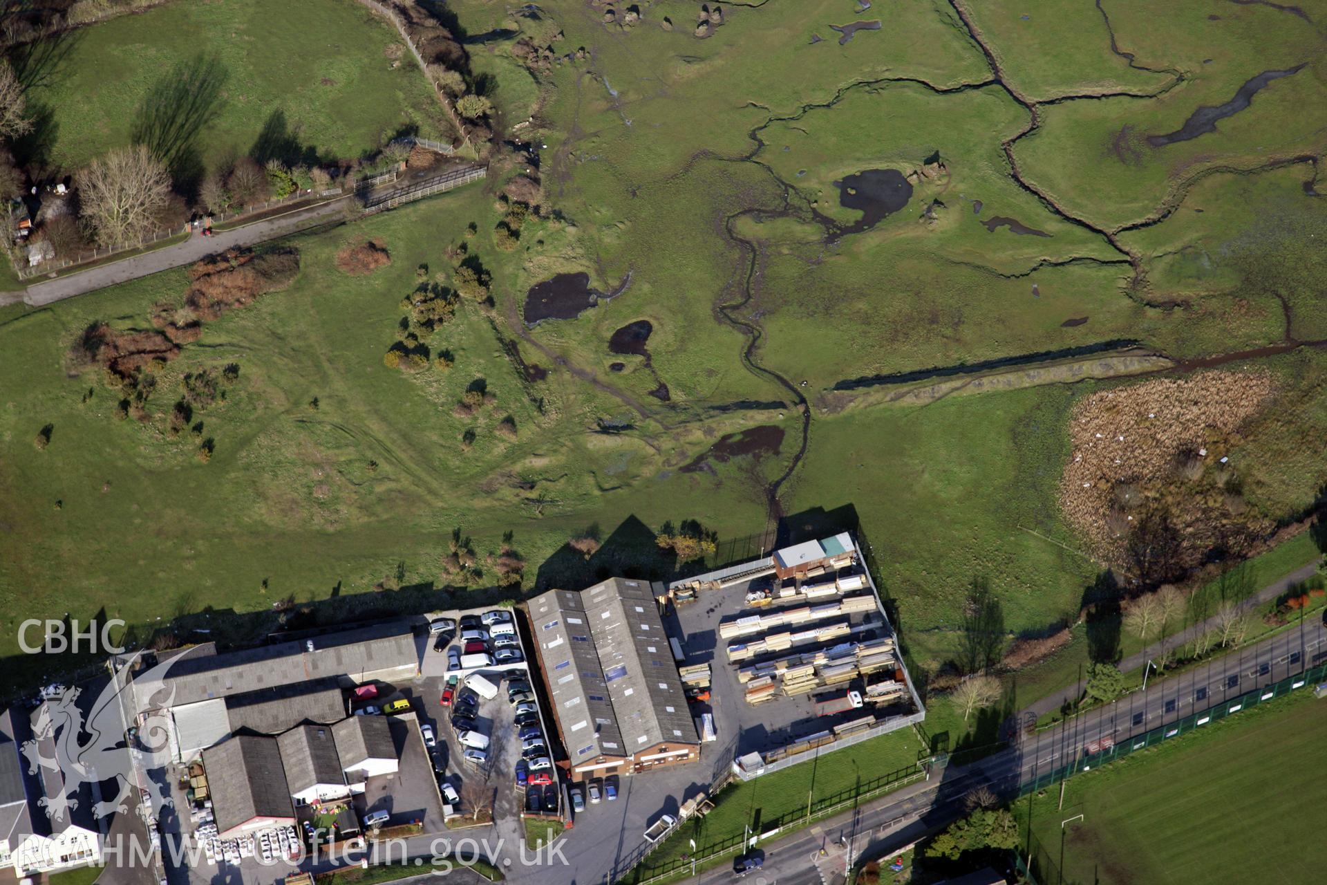RCAHMW colour oblique photograph of Penclawdd Copper Works. Taken by Toby Driver on 02/02/2012.