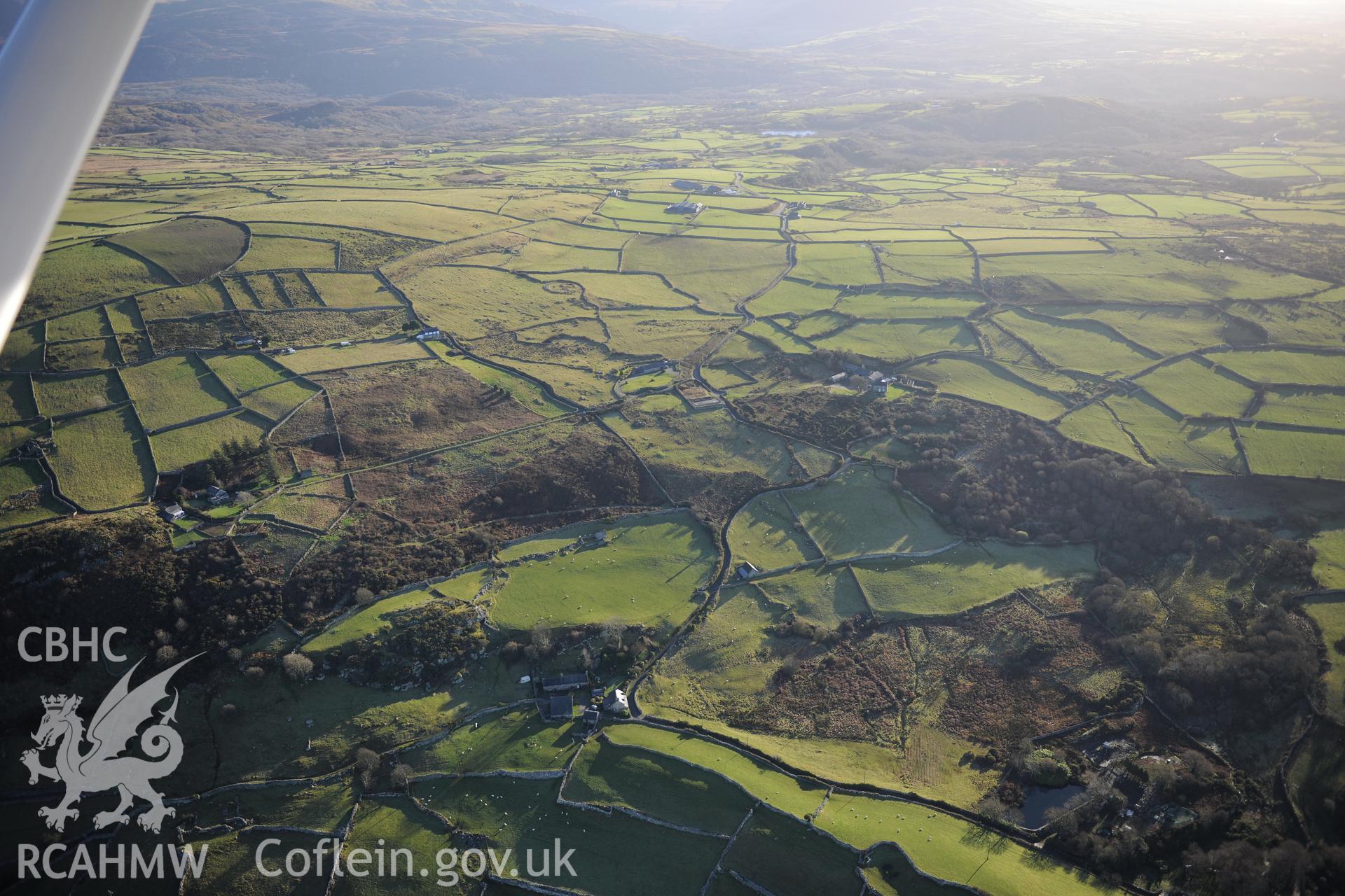 RCAHMW colour oblique photograph of Cefnfilltir landscape, showing fossilised ancient fields, from the west. Taken by Toby Driver on 10/12/2012.