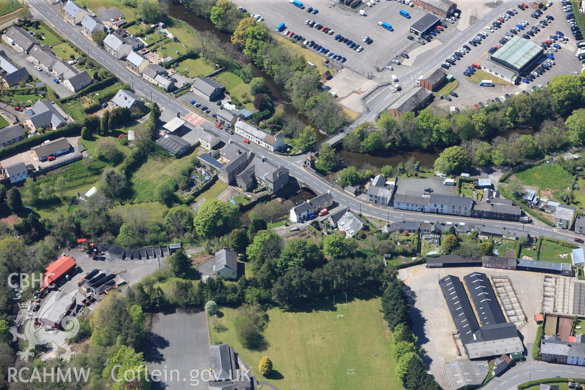 RCAHMW colour oblique photograph of Sennybridge village. Taken by Toby Driver on 22/05/2012.