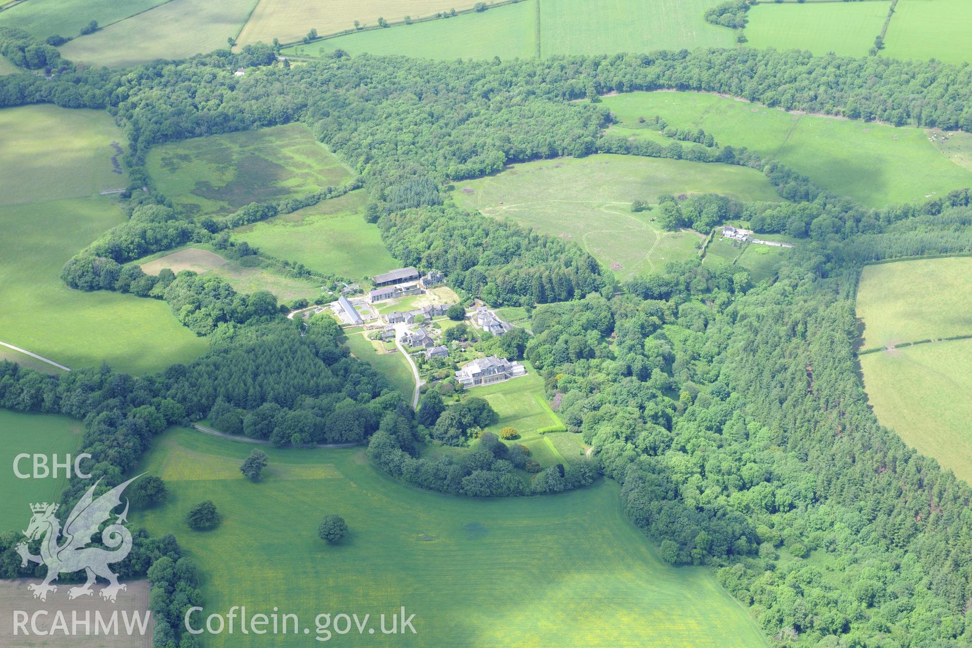 RCAHMW colour oblique photograph of Cilwendig Park garden, general view from south-east. Taken by Toby Driver on 19/06/2012.