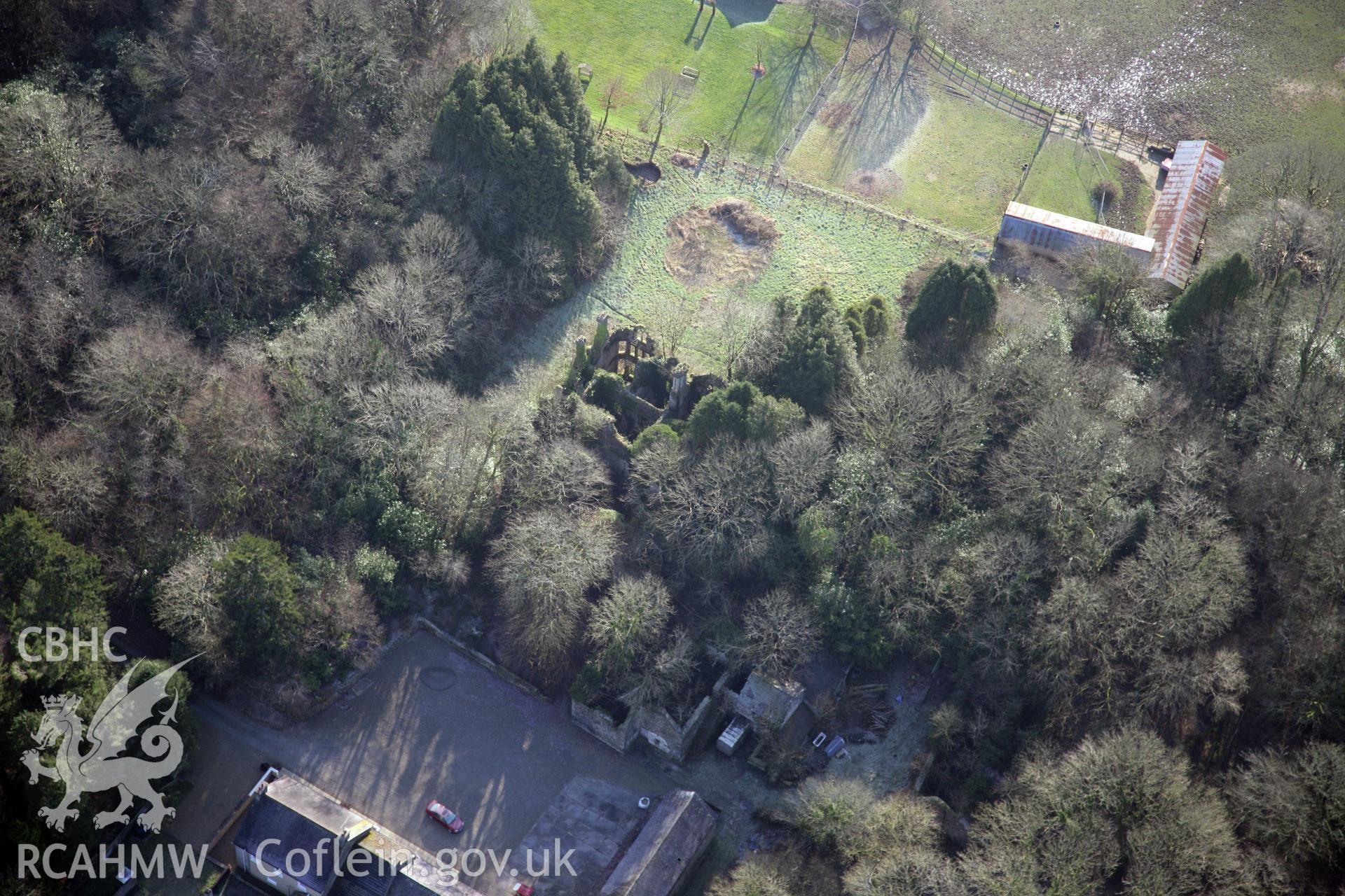 RCAHMW colour oblique photograph of Tegfynydd (ruined house). Taken by Toby Driver on 02/02/2012.
