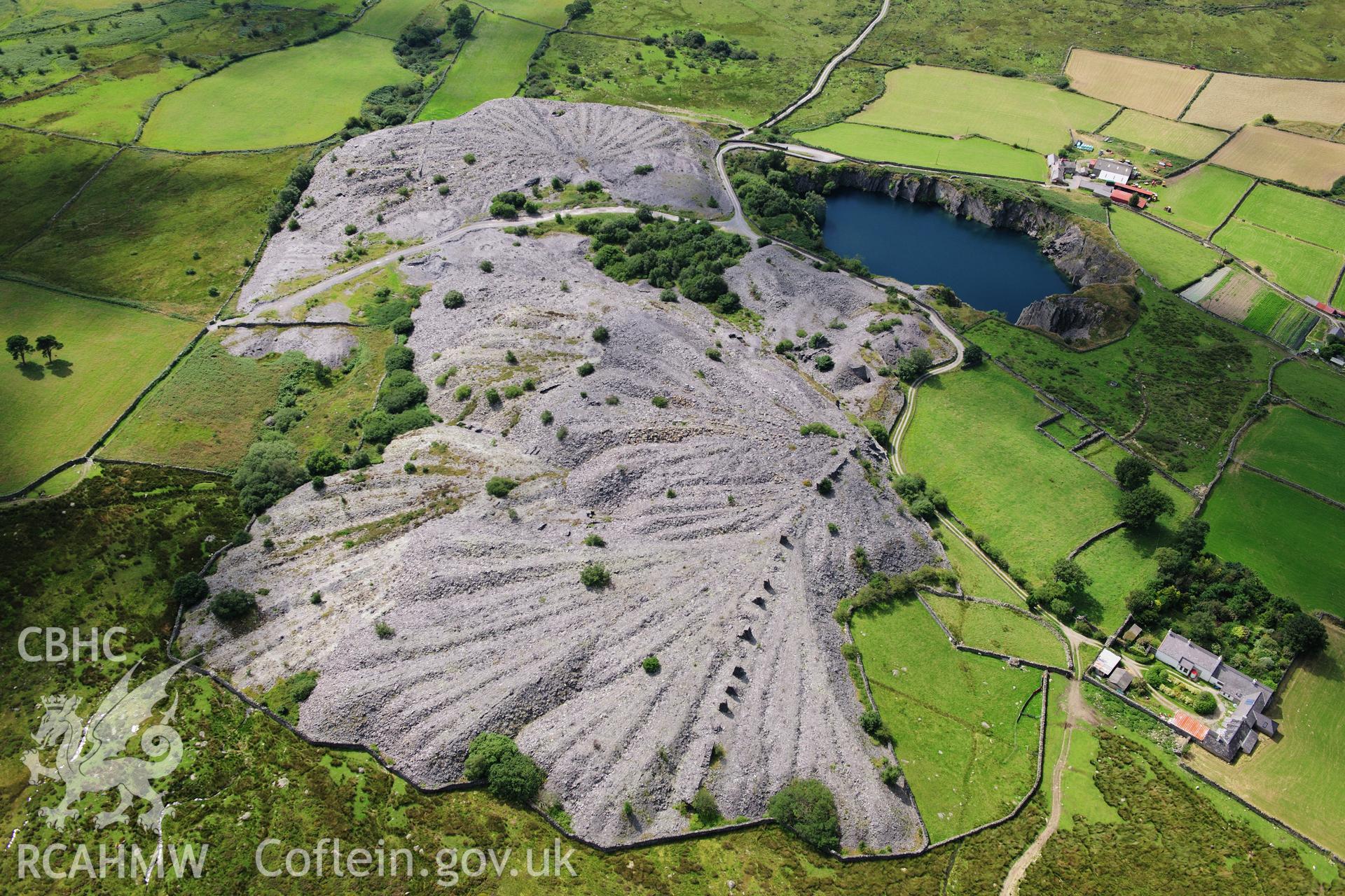 RCAHMW colour oblique photograph of Bryn Hafod-y-wern slate quarry, viewed from the north-east. Taken by Toby Driver on 10/08/2012.