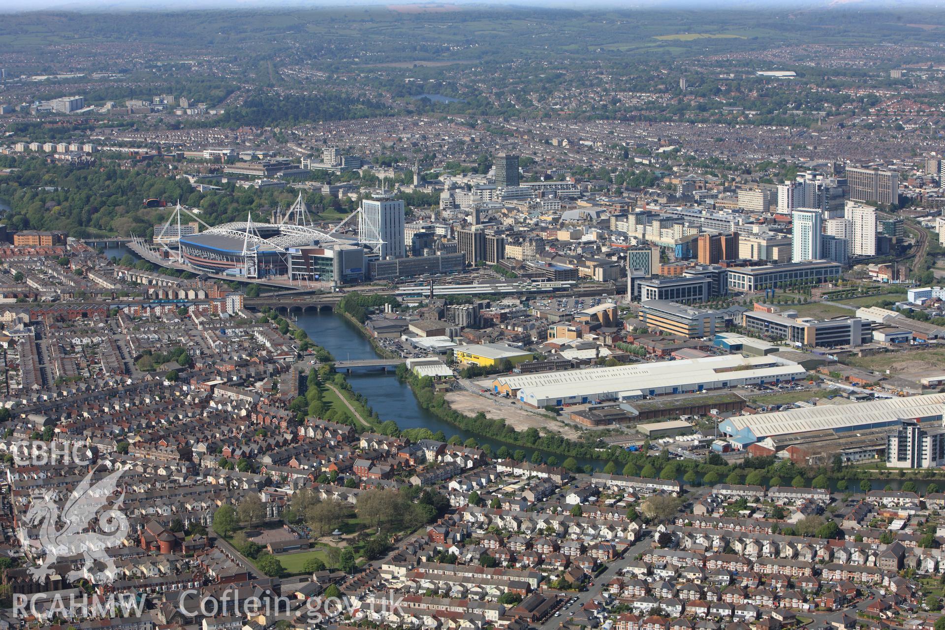 RCAHMW colour oblique photograph of Millenium stadium, viewed from Grangetown. Taken by Toby Driver on 22/05/2012.