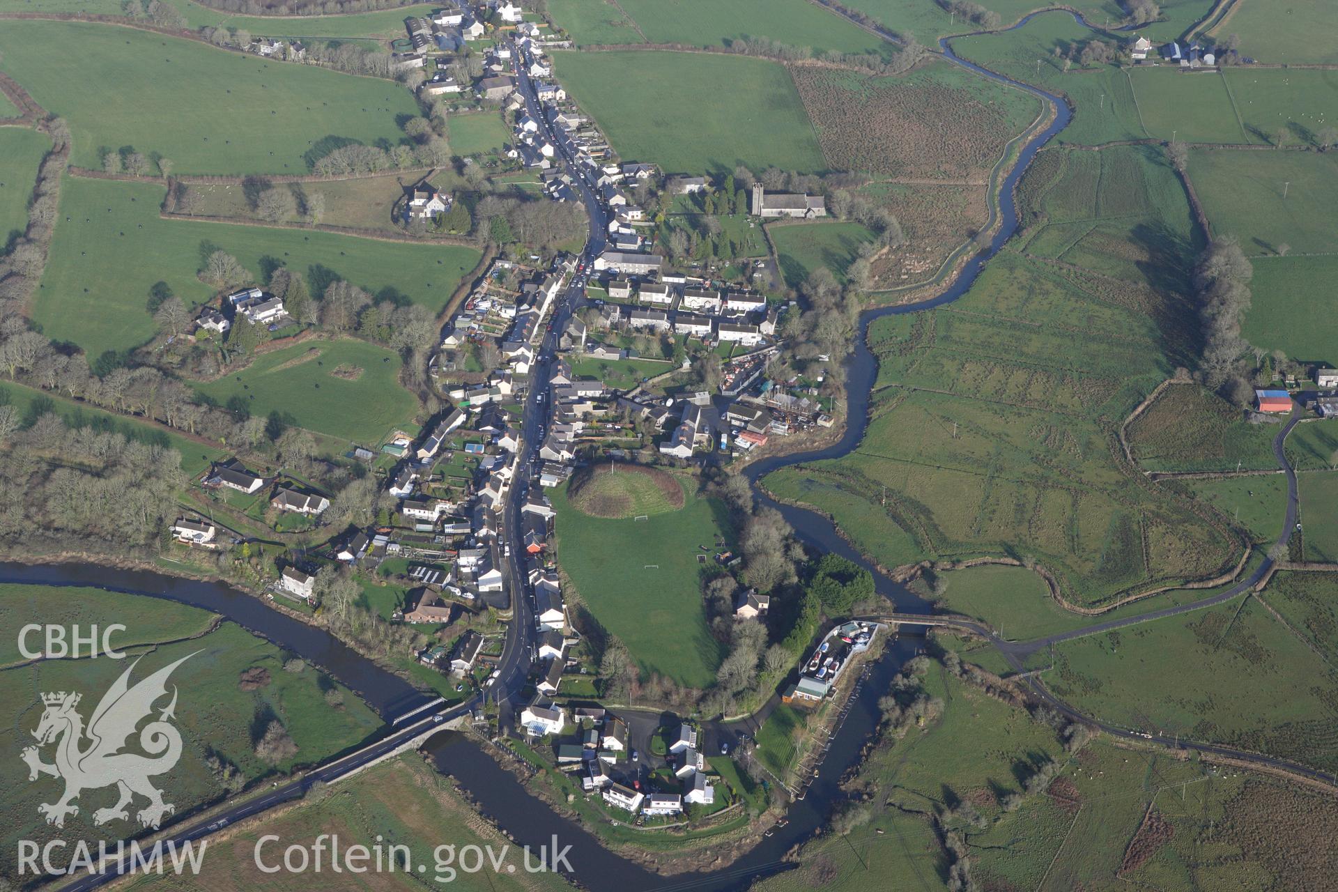 RCAHMW colour oblique photograph of St. Clears Castle. Taken by Toby Driver on 27/01/2012.