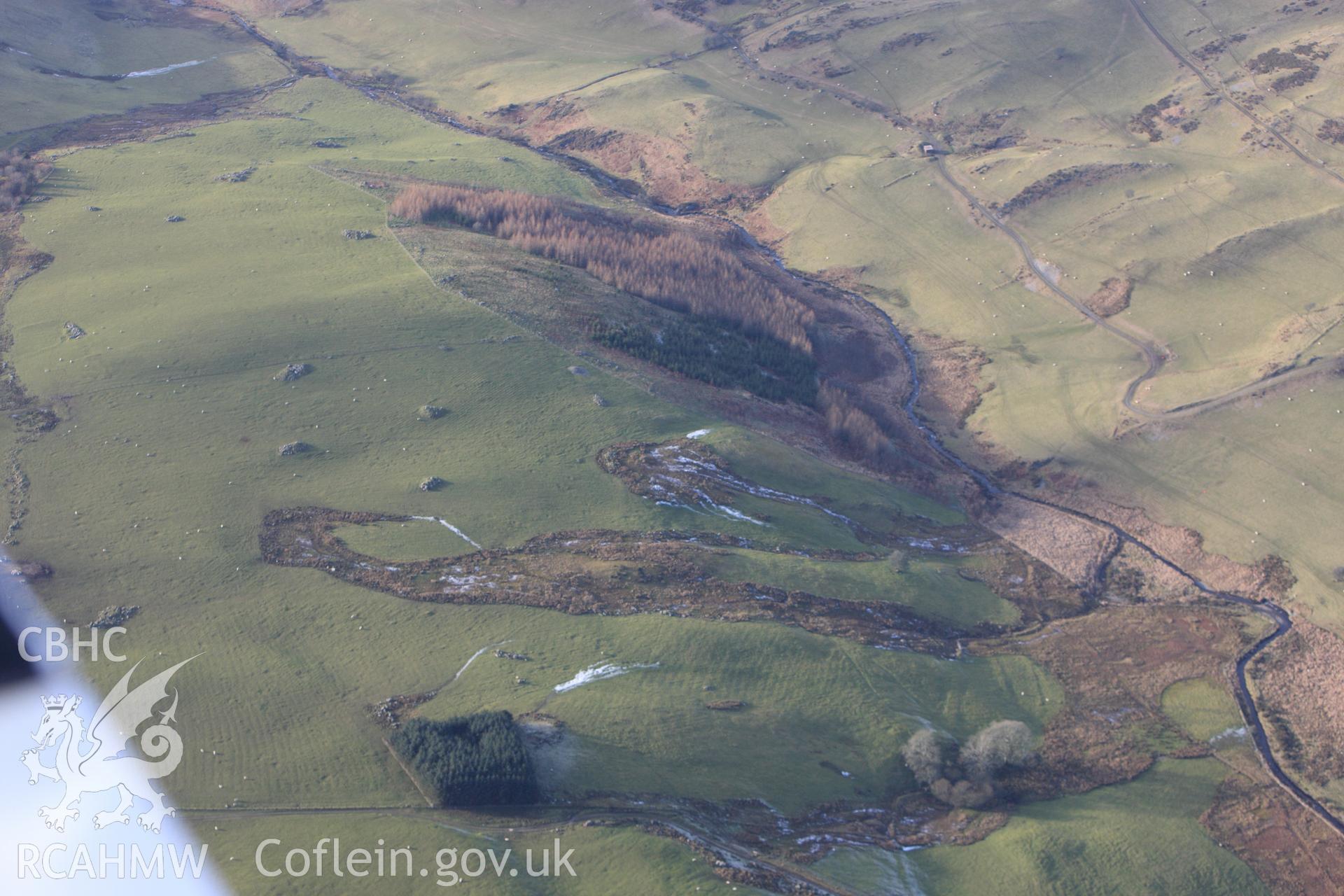 RCAHMW colour oblique photograph of Banc Llechwedd-ddu, cultivation ridges in vicinity of long house remains. Taken by Toby Driver on 07/02/2012.