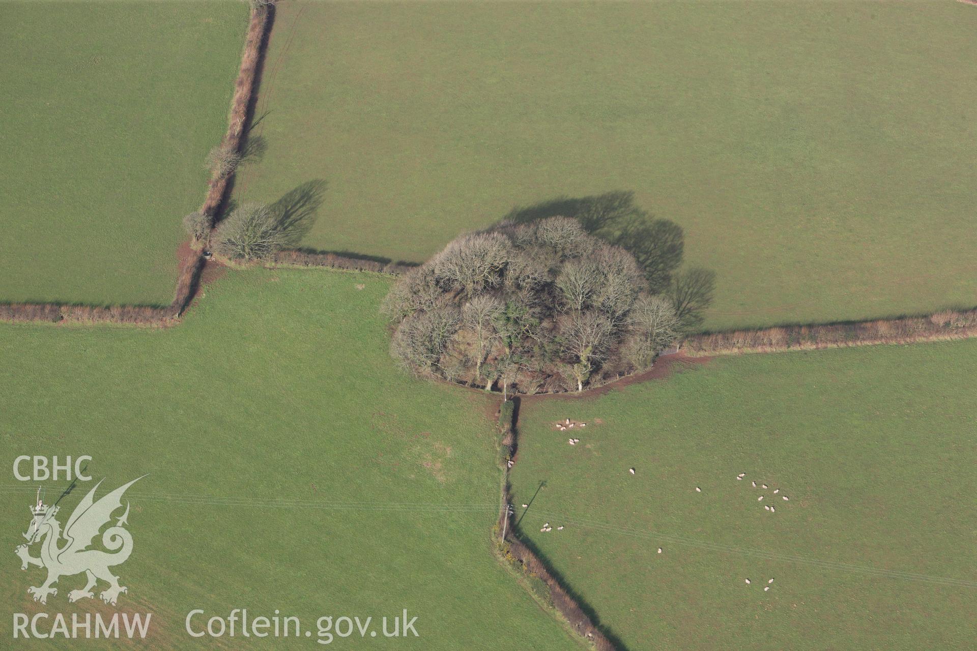 RCAHMW colour oblique photograph of Banc-y-Bettws Motte. Taken by Toby Driver on 27/01/2012.