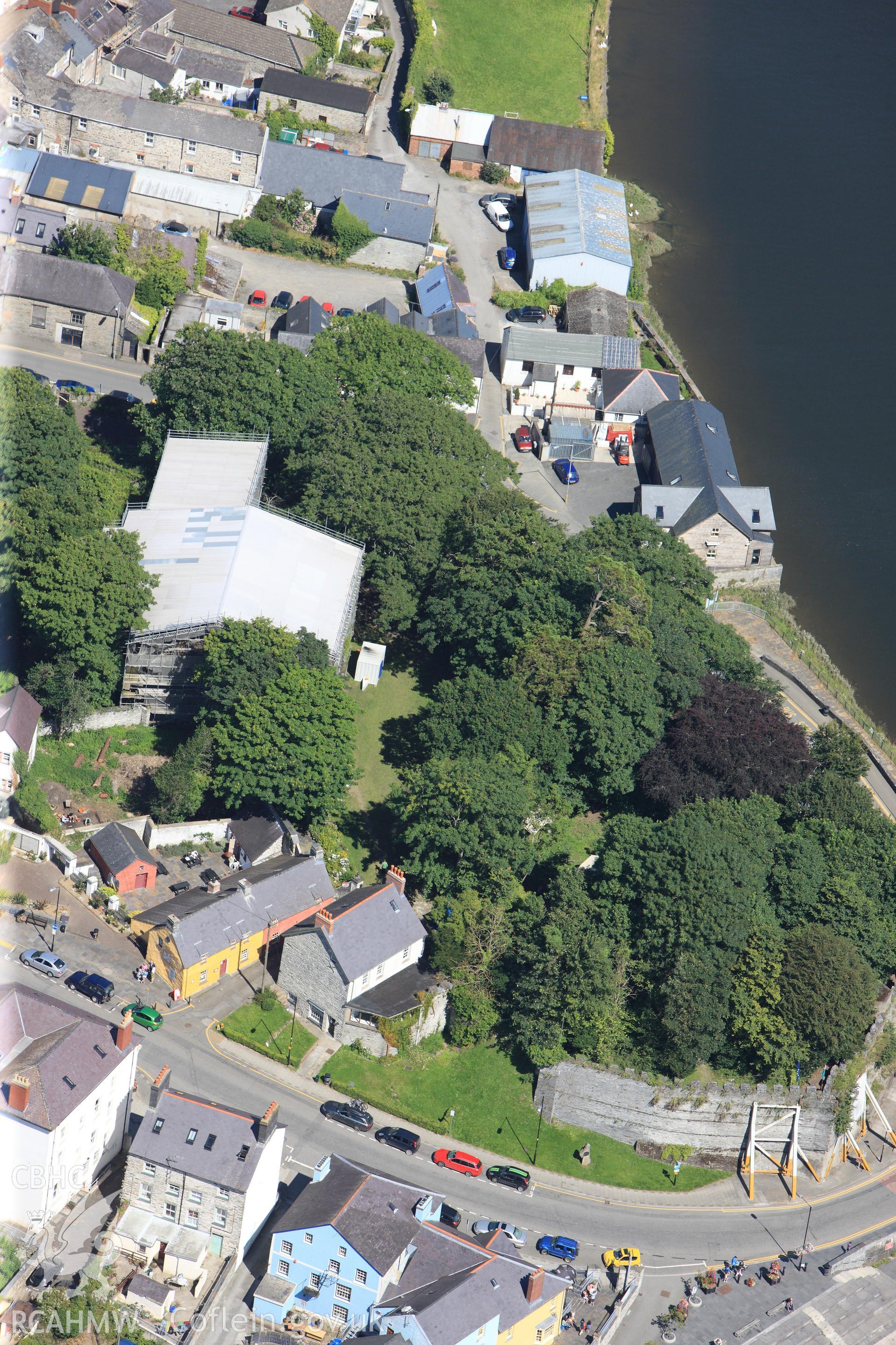 RCAHMW colour oblique photograph of Cardigan Castle, view from west. Taken by Toby Driver on 27/07/2012.