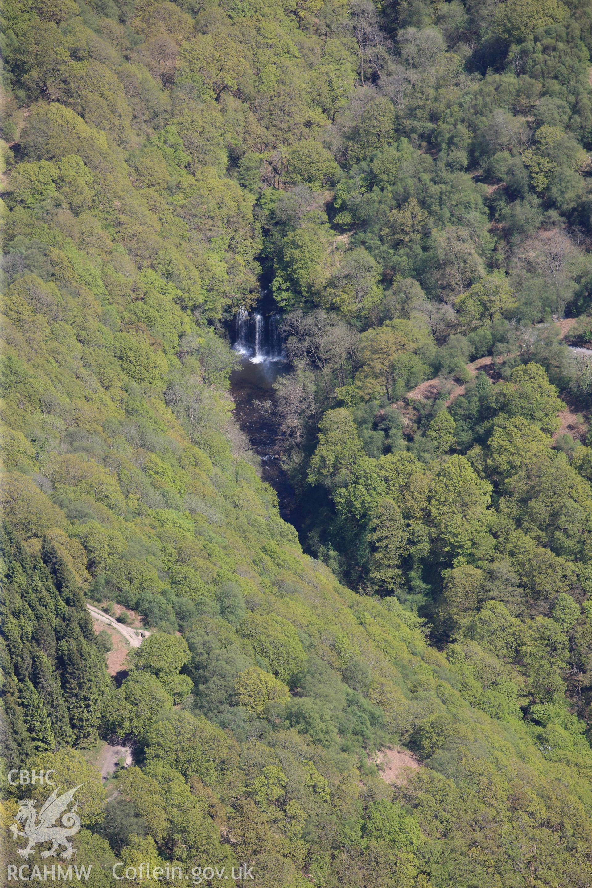 RCAHMW colour oblique photograph of Sgwd yr Eira waterfall, Afon Hepste. Taken by Toby Driver on 22/05/2012.