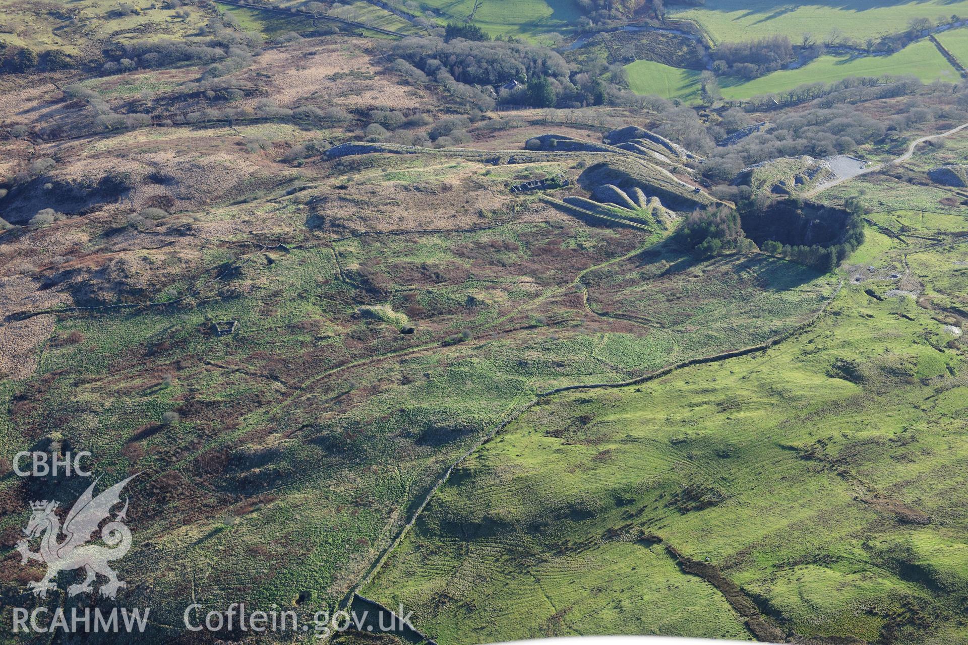 RCAHMW colour oblique photograph of Hendre Ddu slate quarry. Taken by Toby Driver on 10/12/2012.