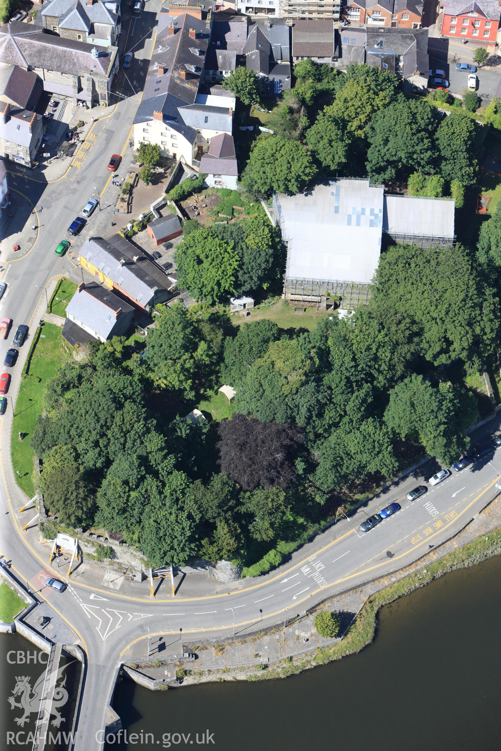 RCAHMW colour oblique photograph of Cardigan Castle. Taken by Toby Driver on 27/07/2012.