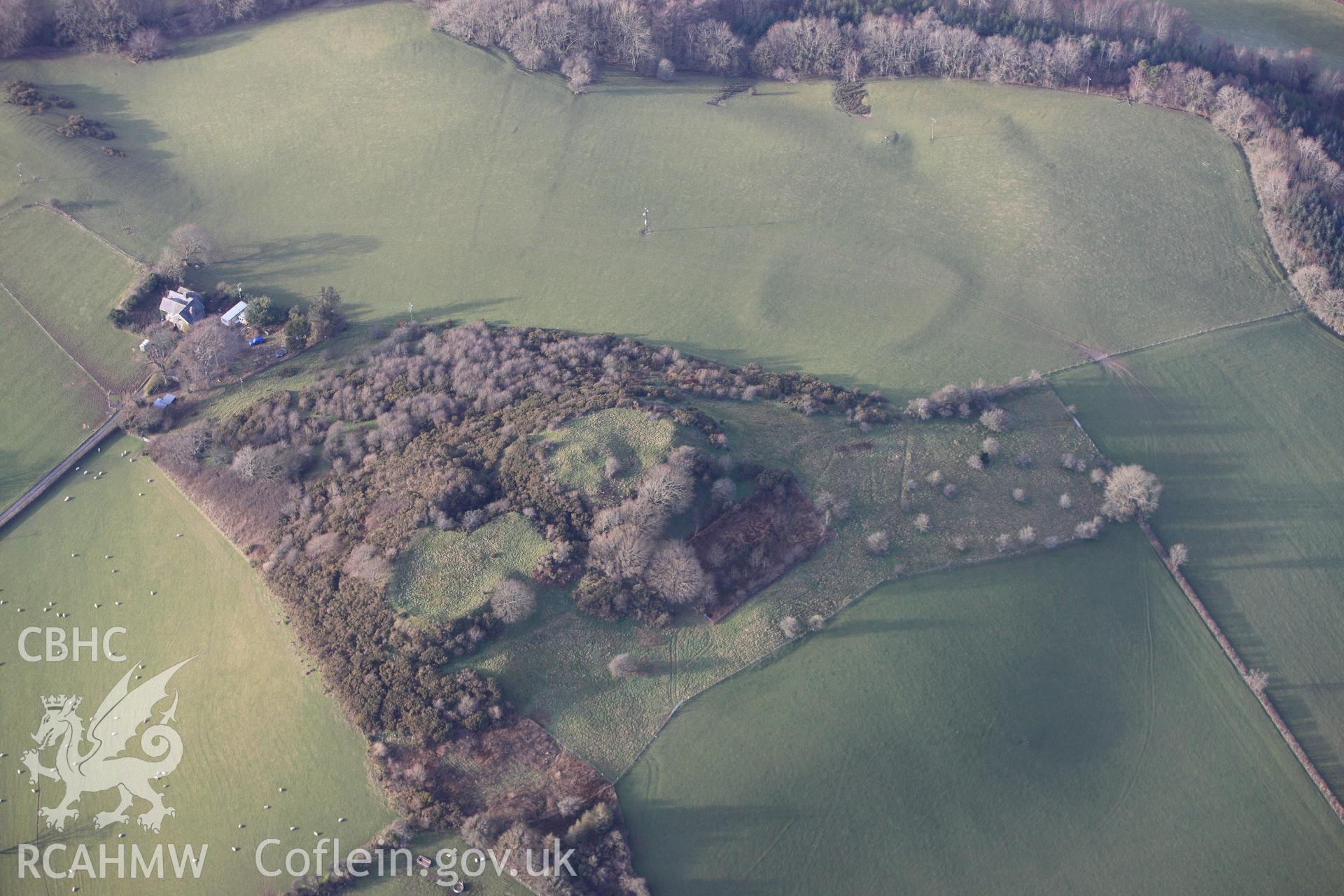 RCAHMW colour oblique photograph of Pen-Y-Castell, Llanilar. Taken by Toby Driver on 07/02/2012.