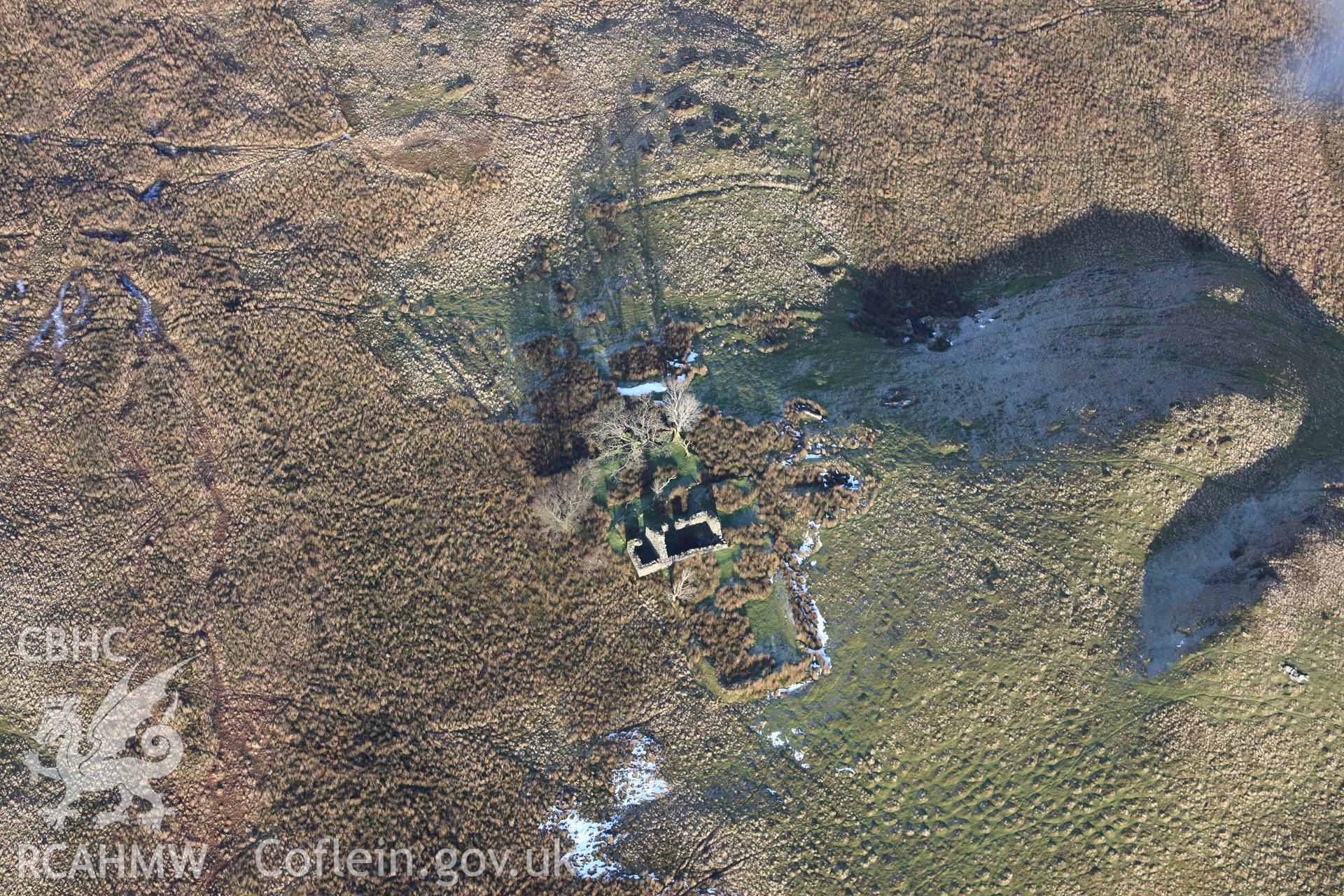RCAHMW colour oblique photograph of Bryngwyn Bach, House Ty-Newydd and House Cil-Y-Bryn. Taken by Toby Driver on 07/02/2012.