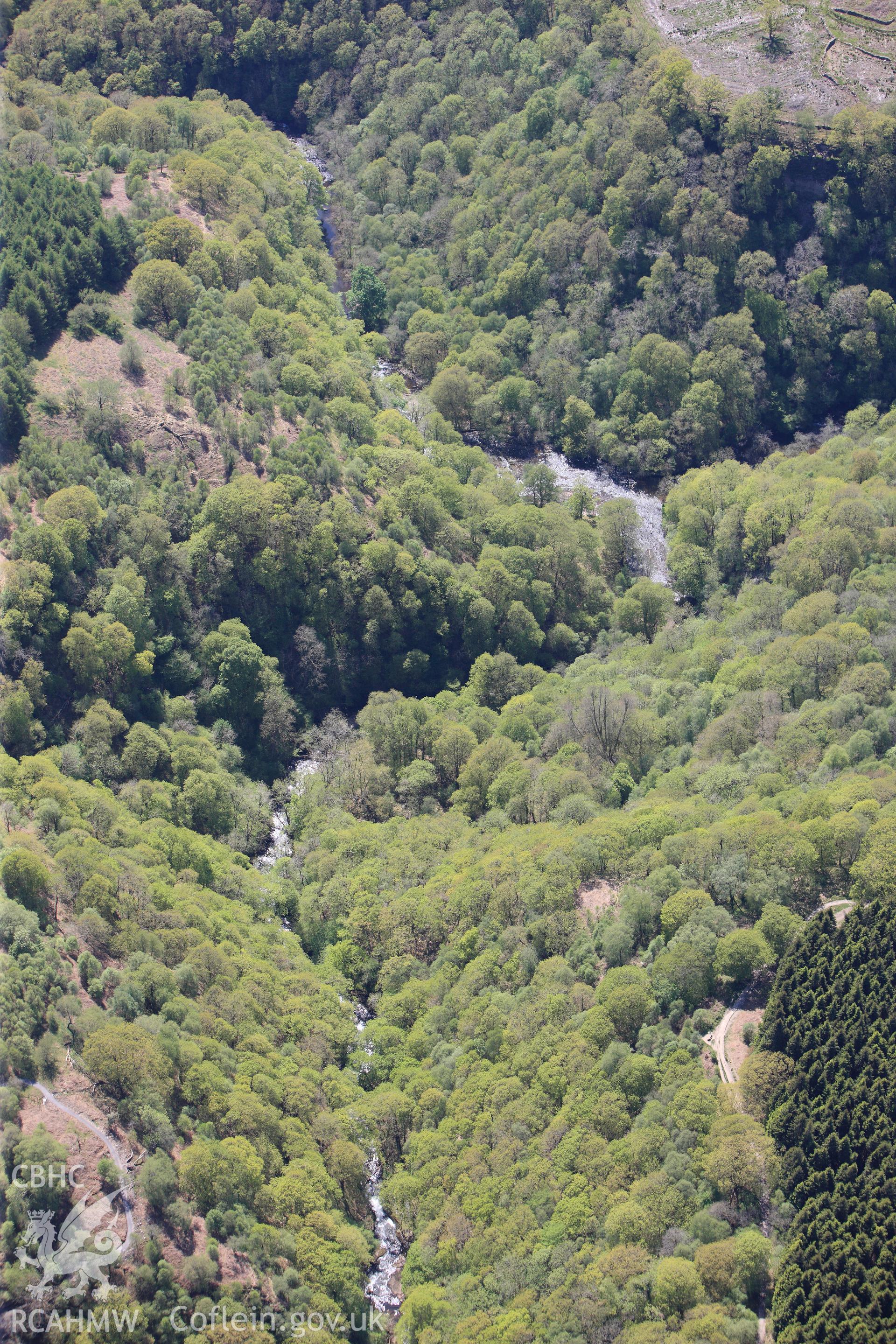 RCAHMW colour oblique photograph of Afon Hepste and Welsh 'Rainforest' west of Sgwd yr Eira waterfall. Taken by Toby Driver on 22/05/2012.