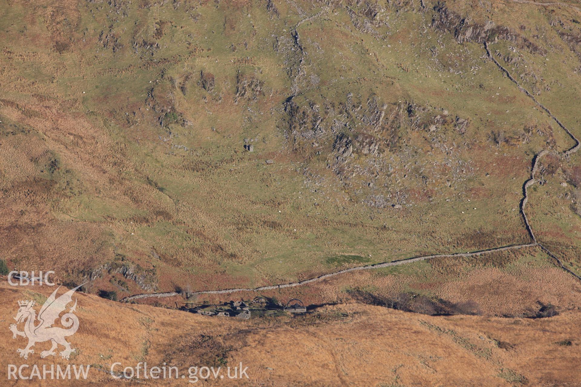 RCAHMW colour oblique photograph of Gilfach Copper Mine, Cwm Ciprwrth. Taken by Toby Driver on 10/12/2012.
